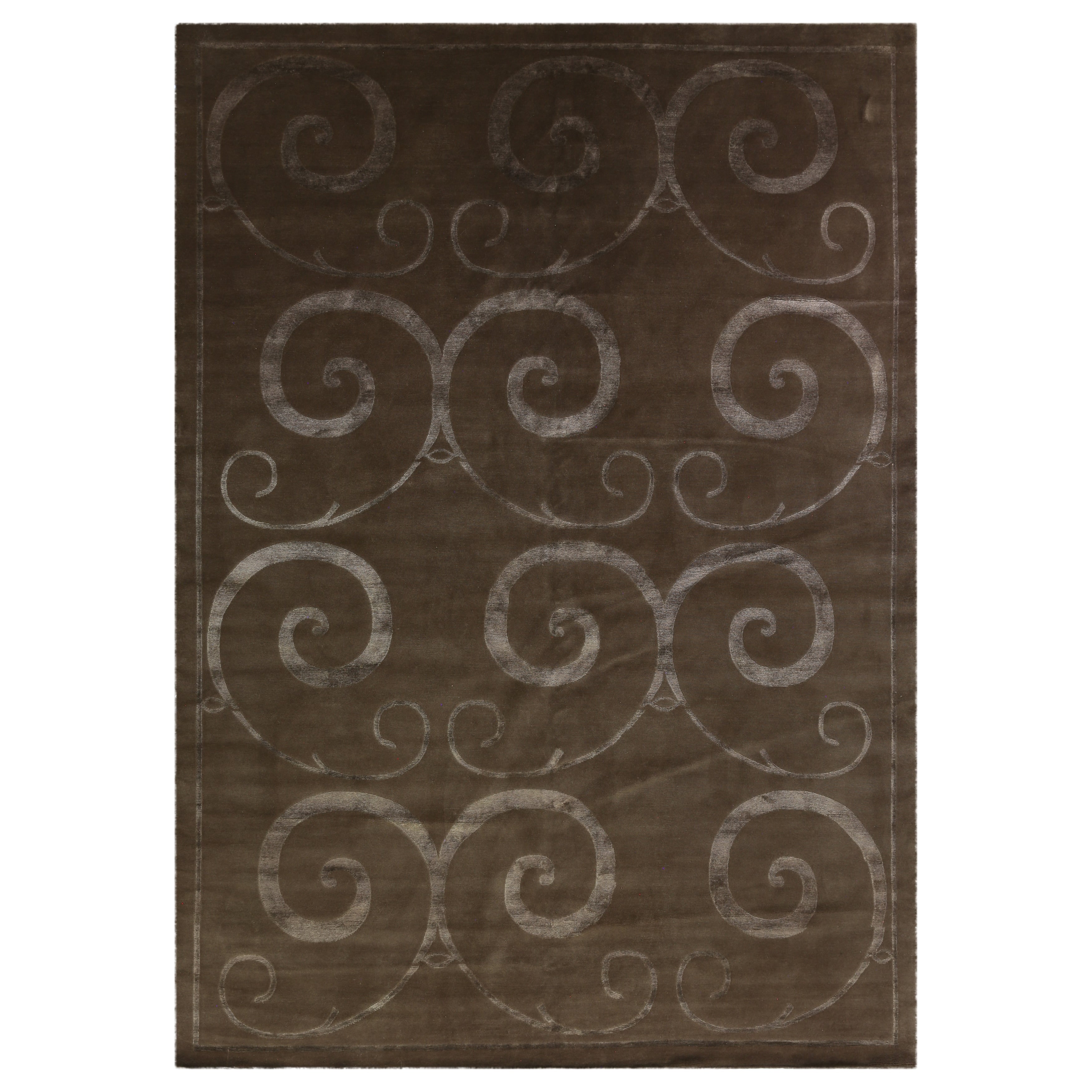 Super Tibetan Hand Knotted Wool Bamboo Silk Light Chocolate Area Rug 9 X 12