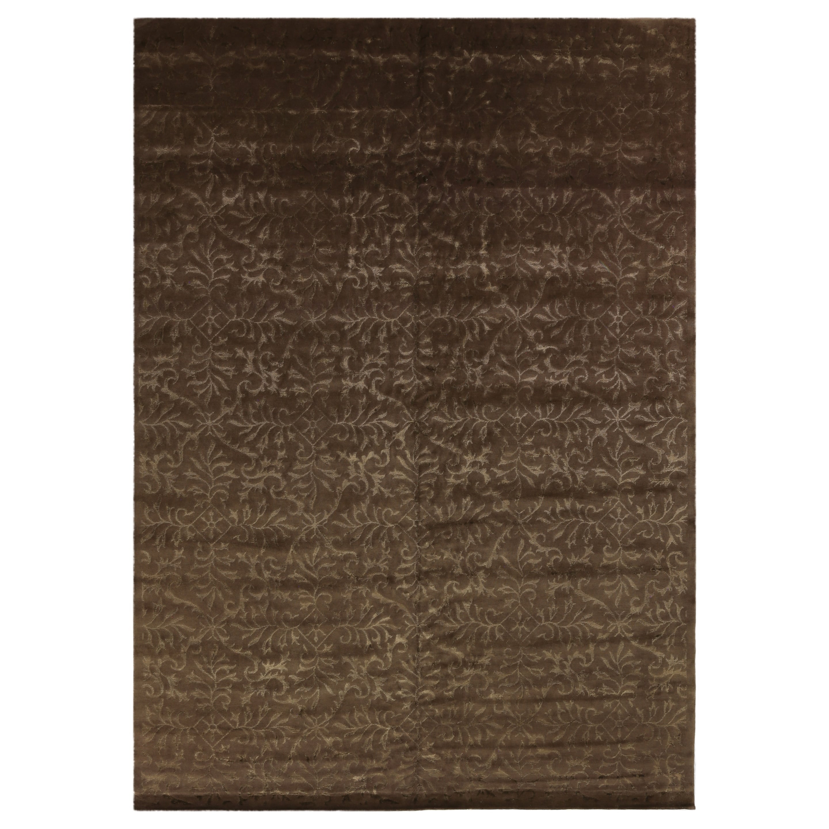 Super Tibetan Hand Knotted Wool Bamboo Silk Light Chocolate Area Rug