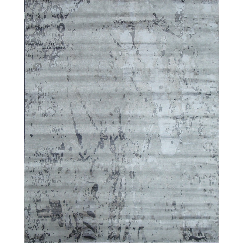 Super Tibetan Hand Knotted Wool Bamboo Silk Silver Multi Area Rug 9 X 12