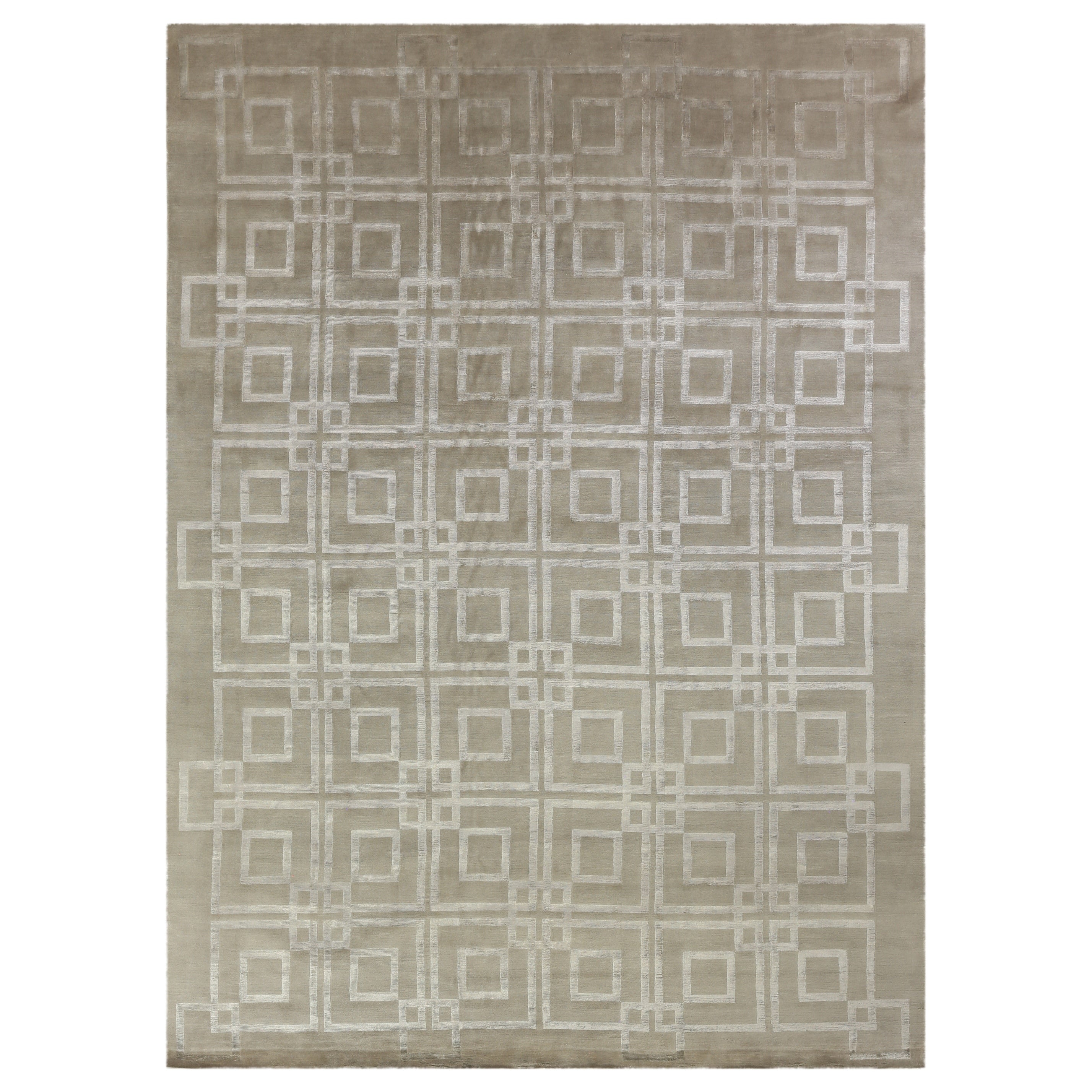 Super Tibetan Hand Knotted Wool Bamboo Silk Taupe Area Rug 9 X 12