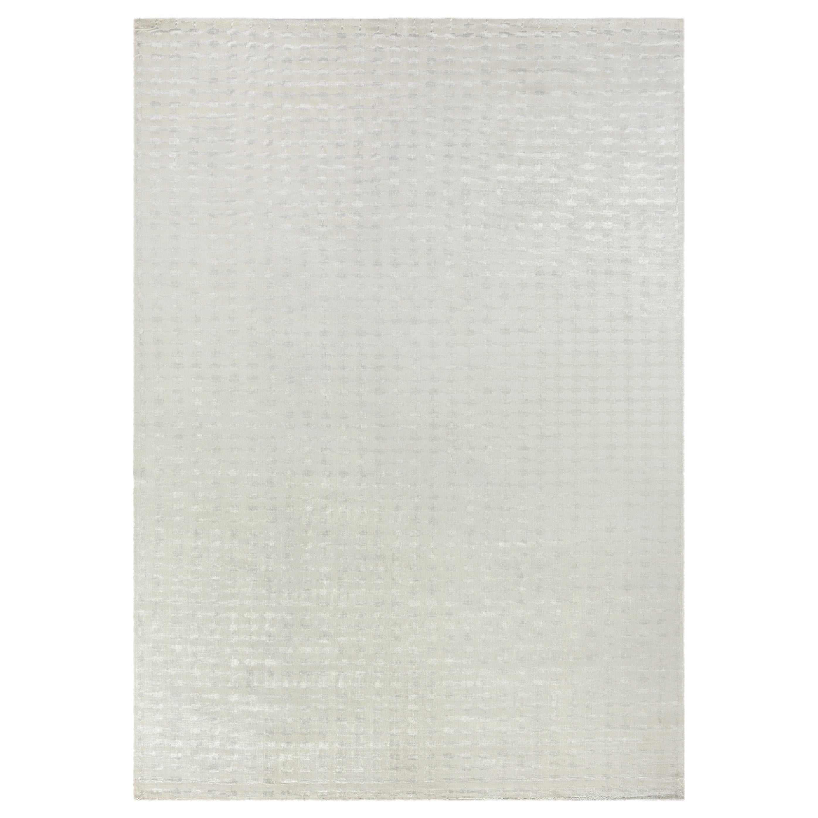 Super Tibetan Hand Knotted Wool Bamboo Silk White Area Rug 136 X 19