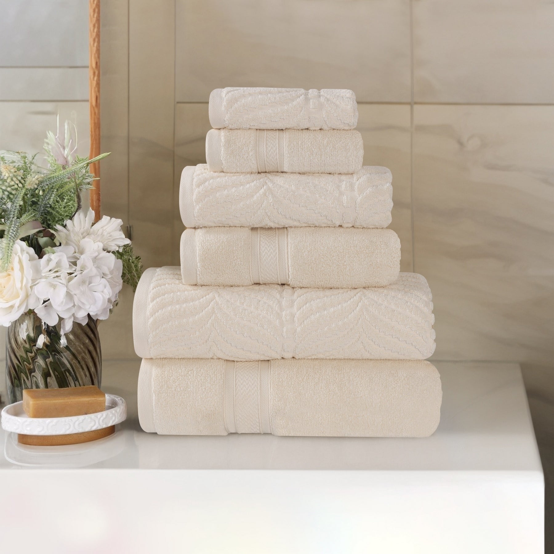Superior 100 Percent Cotton Chevron 6 Piece Towel Set