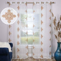 Superior Embroidered Damask Sheer Grommet Curtain Panel Pair
