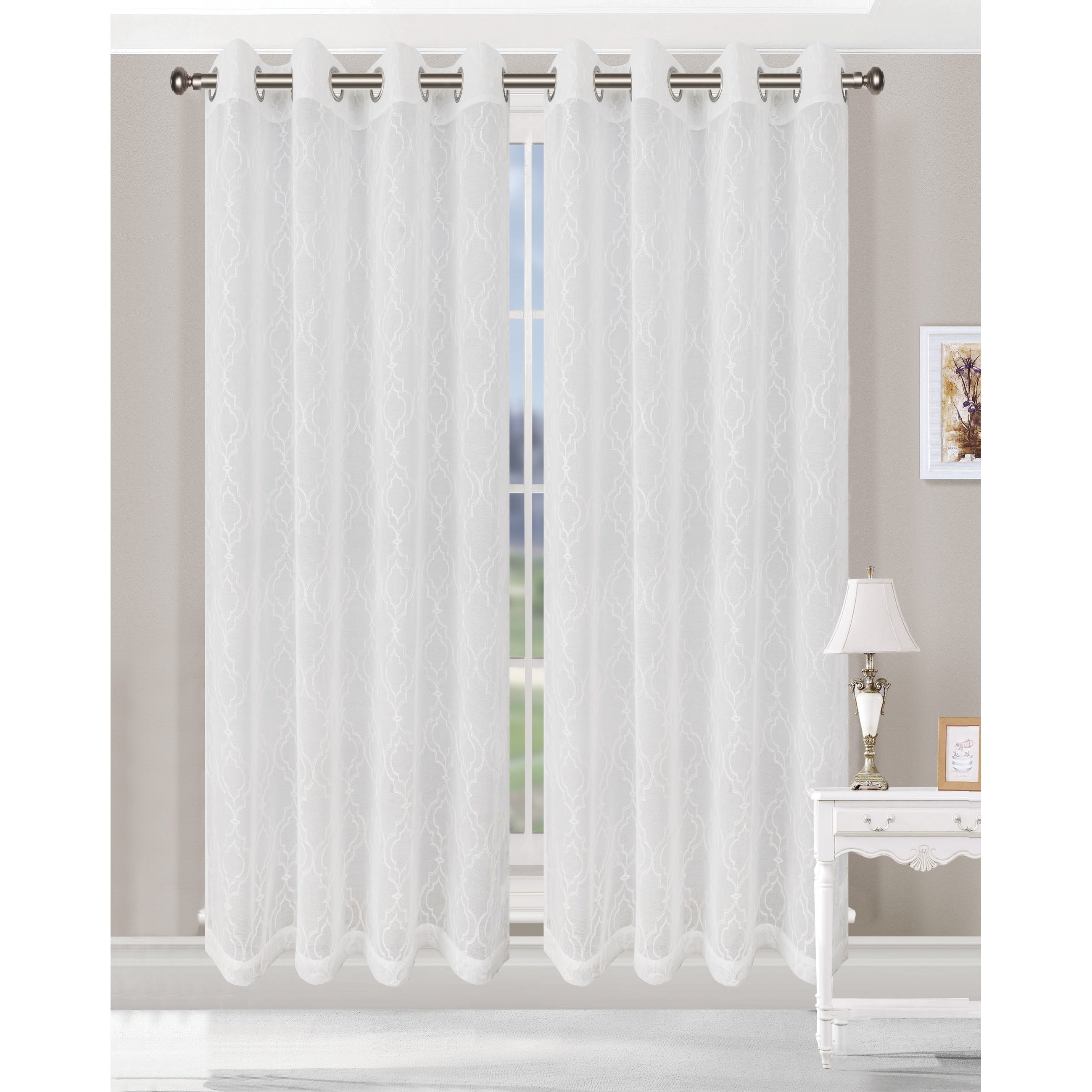 Superior Embroidered Imperial Trellis Sheer Grommet Curtain Panel Pair