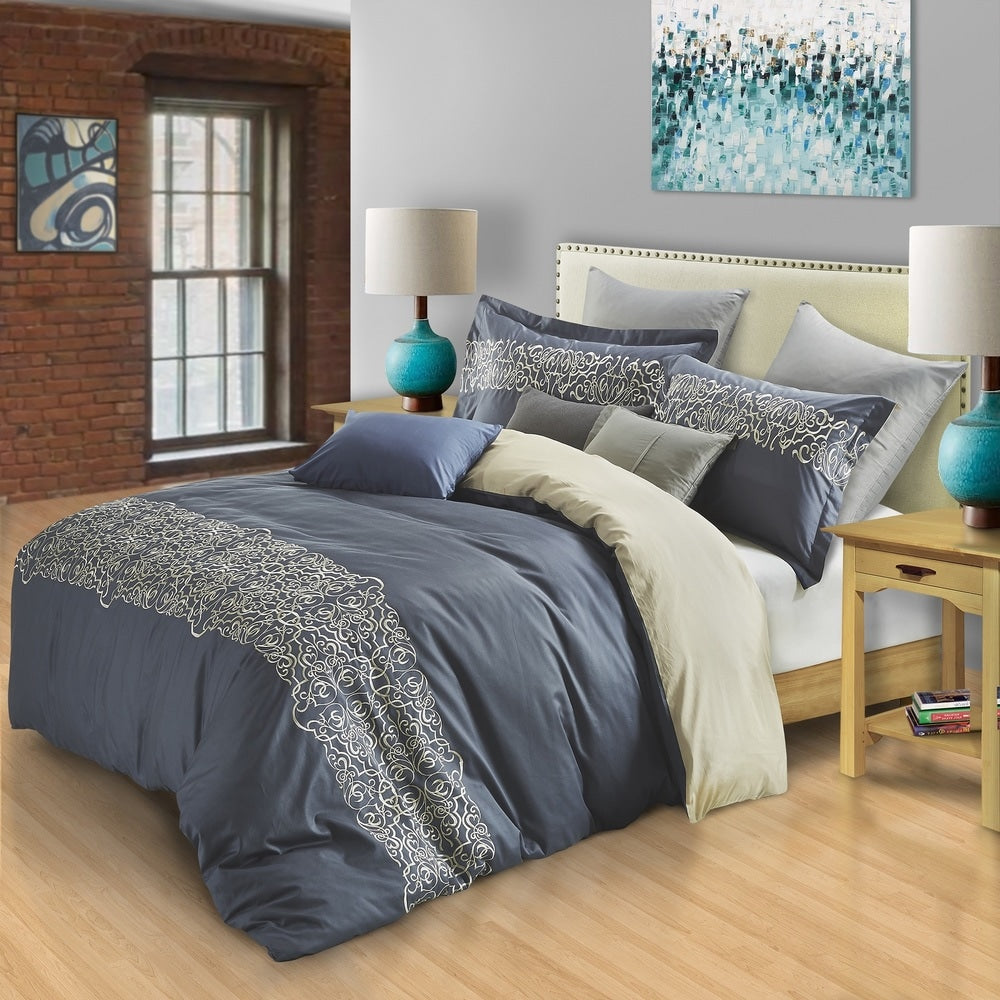 Superior Harrison 300 Thread Count Embroidered Cotton Duvet Cover Set