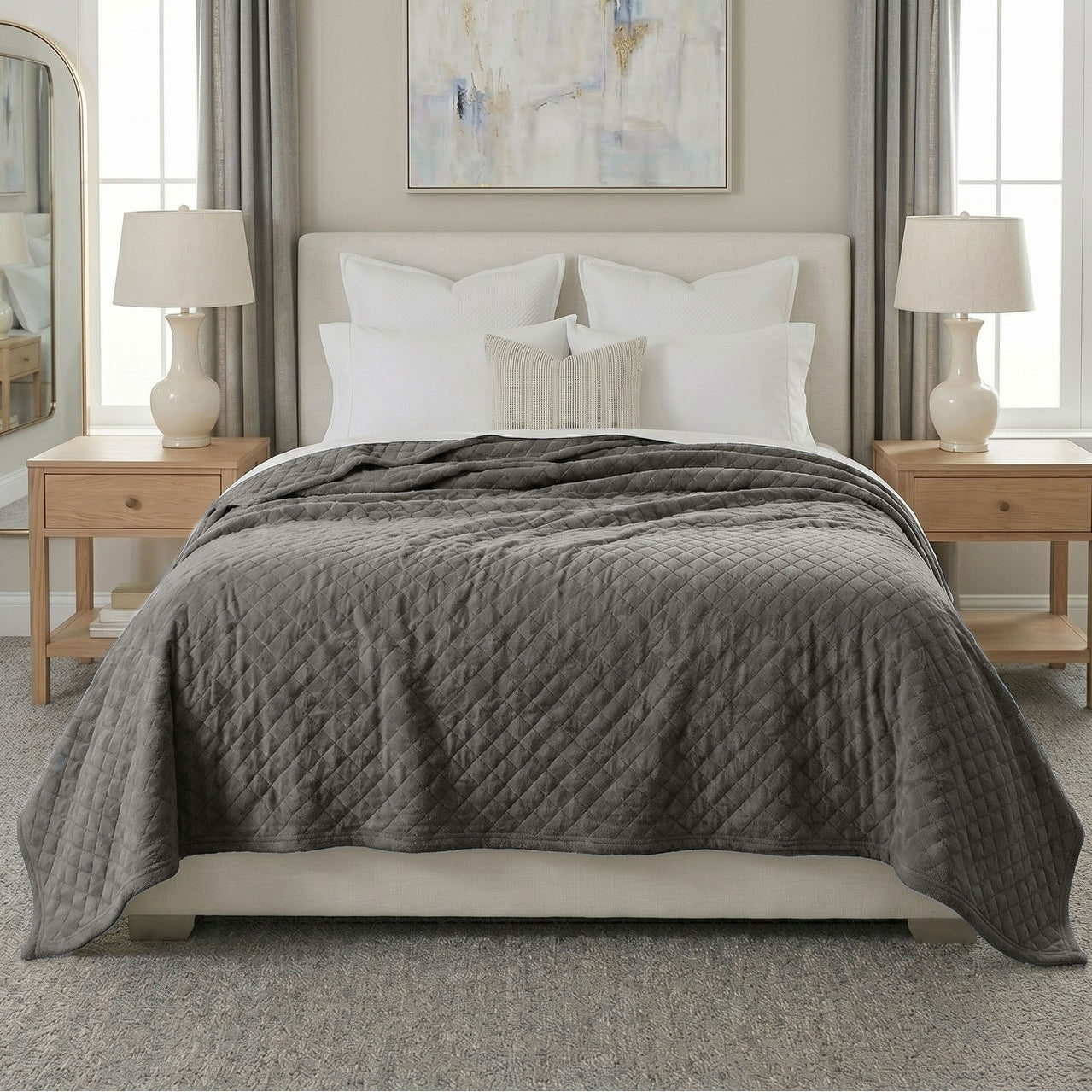 Superior Holly Modern Grid Embossed Ultra Soft Fluffy Fleece Blanket