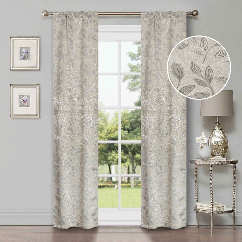 Superior Leaves Insulated Thermal Blackout Grommet Curtain Panel Pair