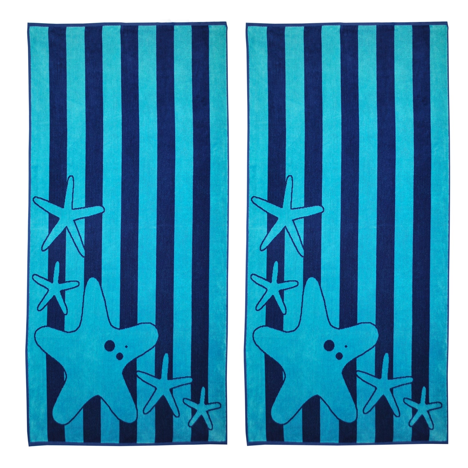 Superior Oversize Jacquard Cotton Beach Towels Starfish Blue Set Of 2 34 X 65