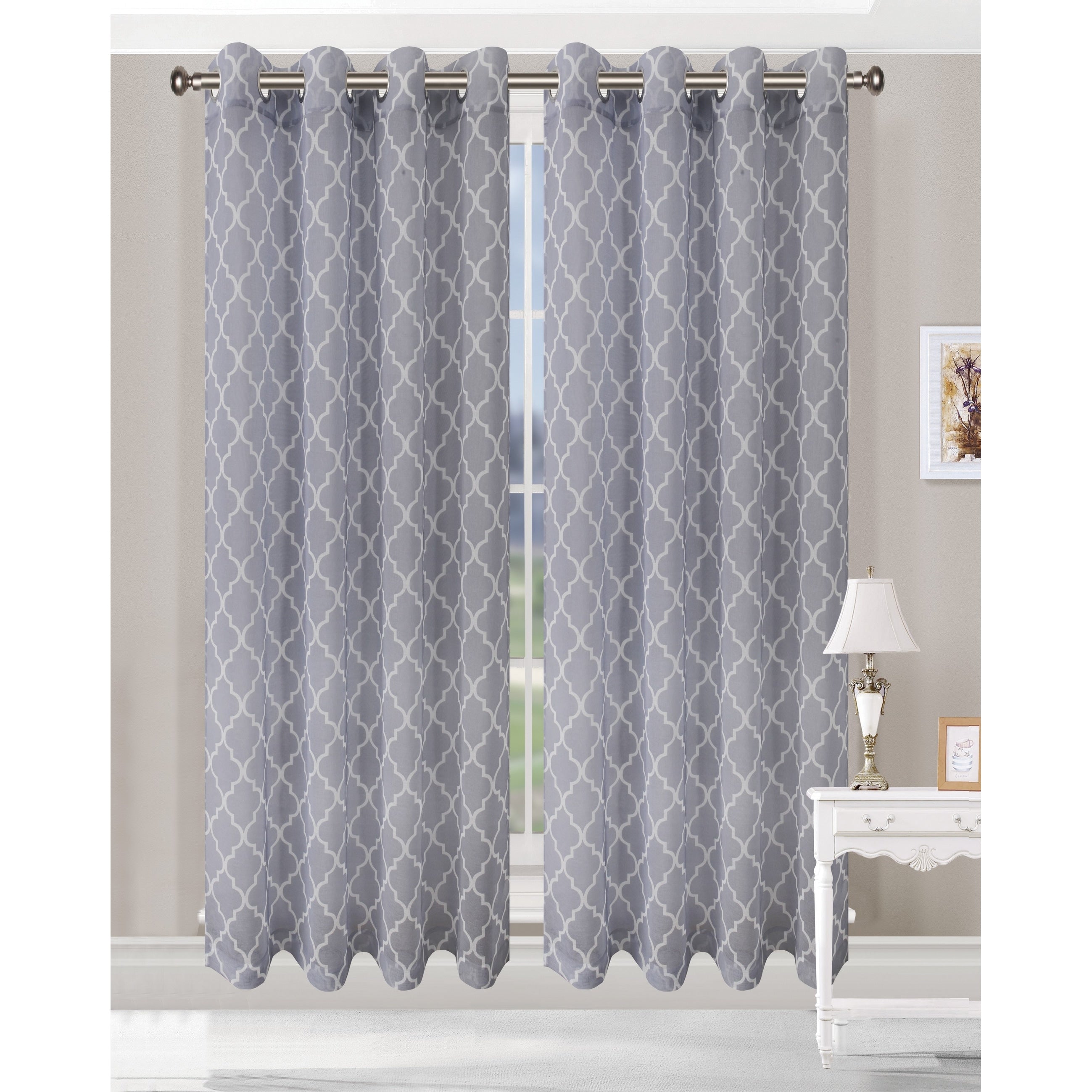 Superior Printed Trellis Sheer Grommet Curtain Panel Pair