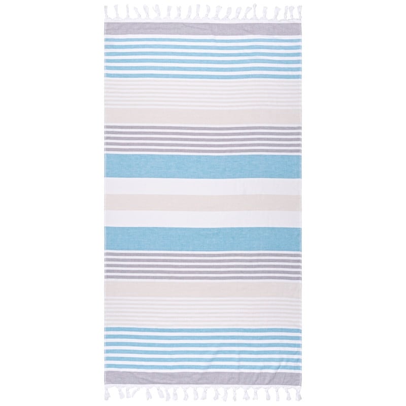 Miranda Haus Roxy Stripe Fouta Beach Towel With Tassels 35 X 68