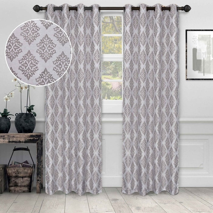 Miranda Haus Labrea Damask Jacquard Grommet Curtain Panel Set Of 2