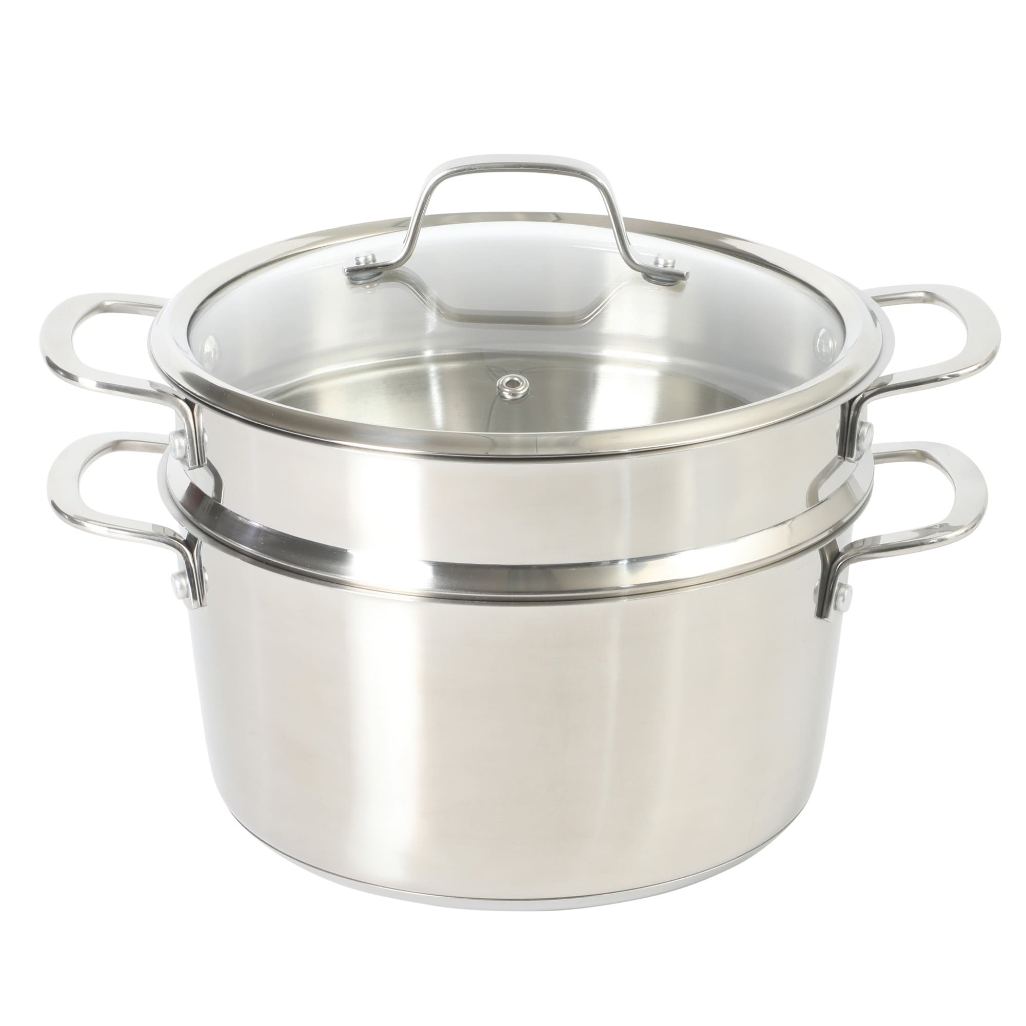 Sur La Table Kitchen Essentials 3 Piece 5.3 Quart Stainless Steel Dutch Oven With Steamer Insert Glass Lid