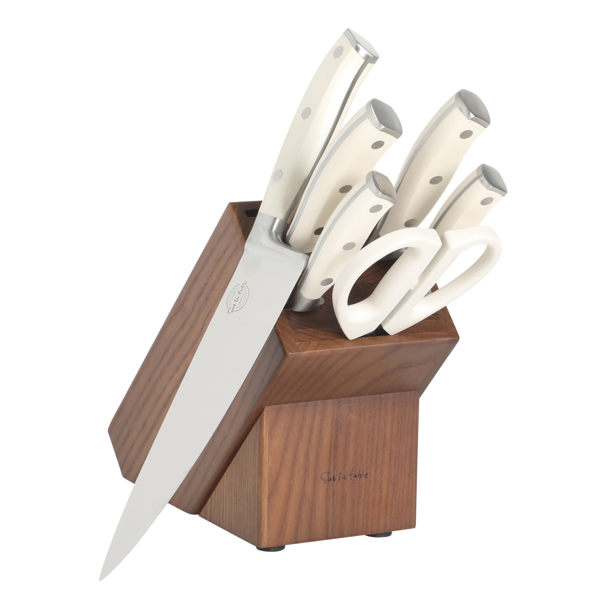 Sur La Table Kitchen Essentials High Carbon German Steel 7 Piece Forged Cutlery Kitchen Knife Block Set W Ashwood Block