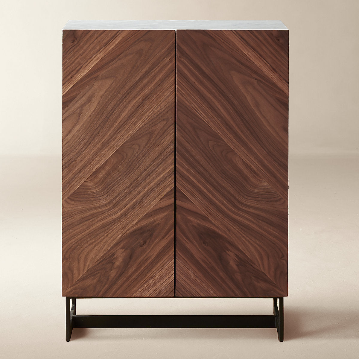 Suspend White Marble and Wood Bar Cabinet