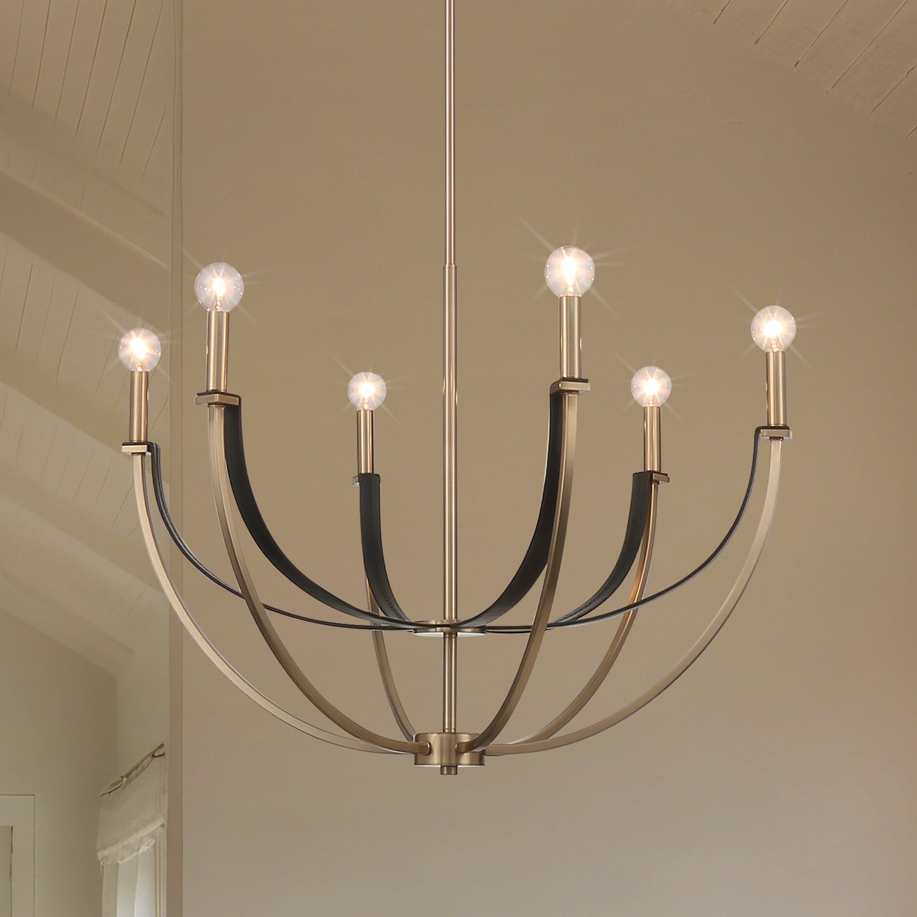 Sussex 29 Inch 6 Light Champagne Gold And Black Faux Leather Chandelier L 28.75 X W 28.75 X H 22.25 X M H 79.25
