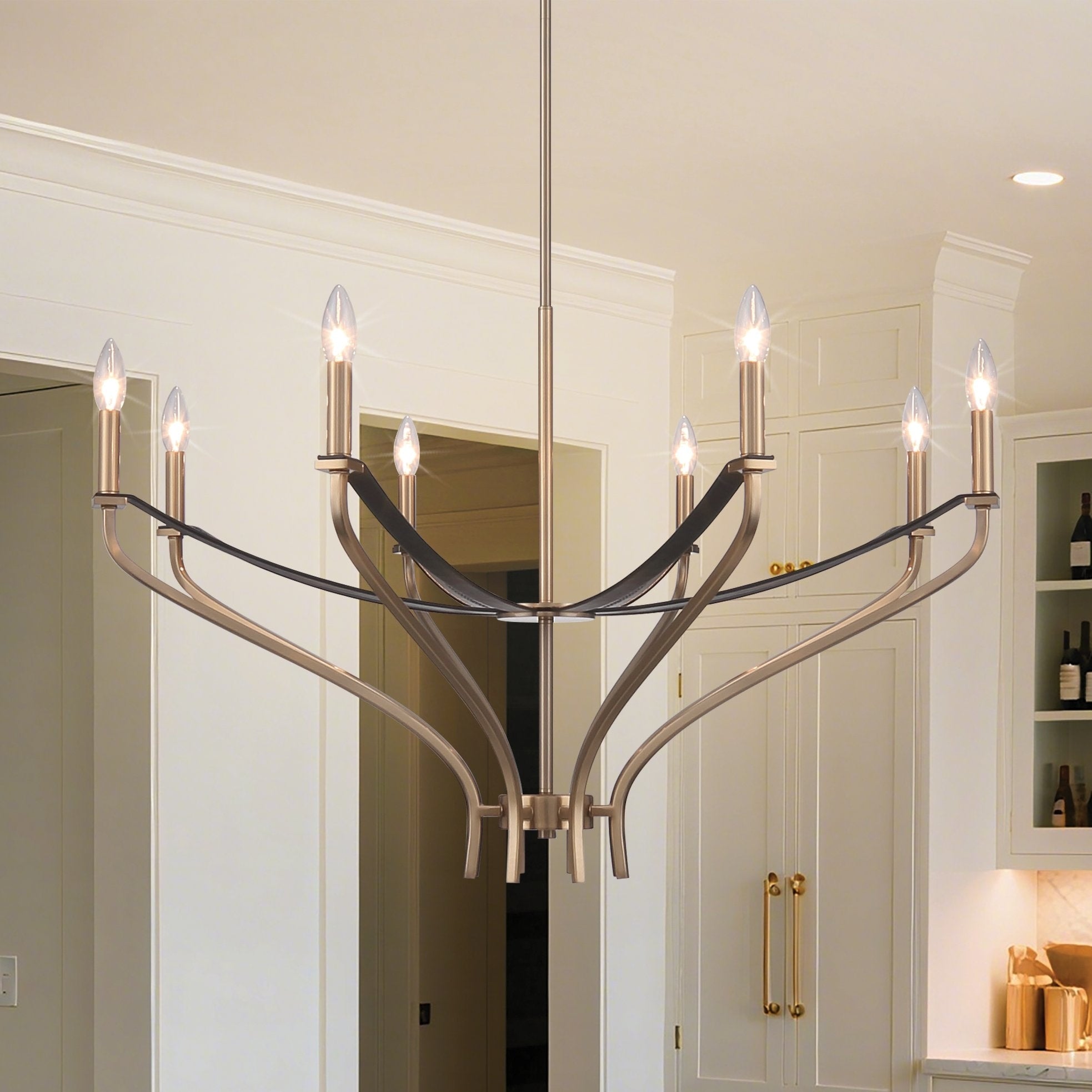 Sussex 36 Inch 8 Light Champagne Gold And Black Faux Leather Chandelier L 36.5 X W 36.5 X H 23 X M H 80