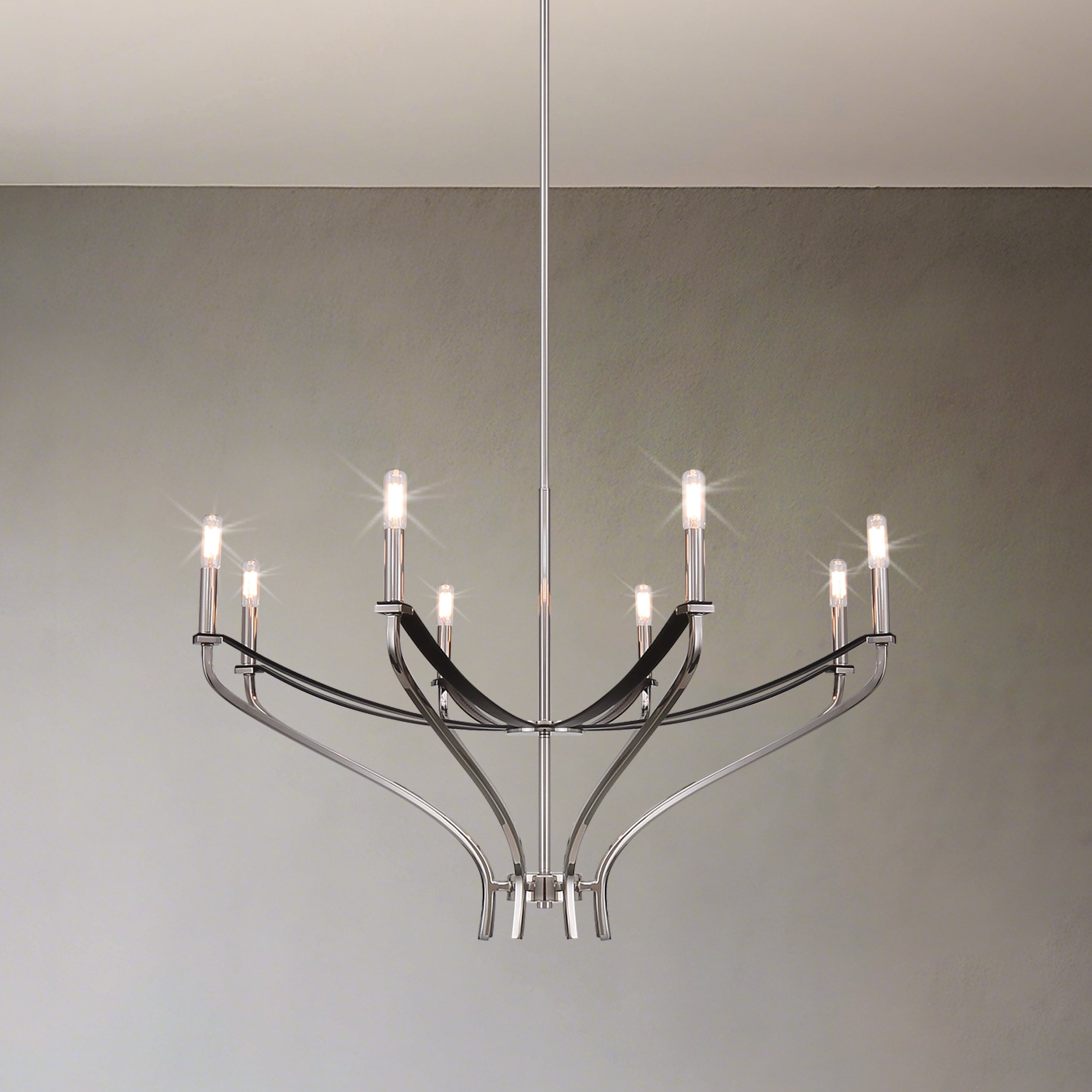 Sussex 36 Inch 8 Light Polished Nickel And Black Faux Leather Chandelier L 36.5 X W 36.5 X H 23 X M H 80