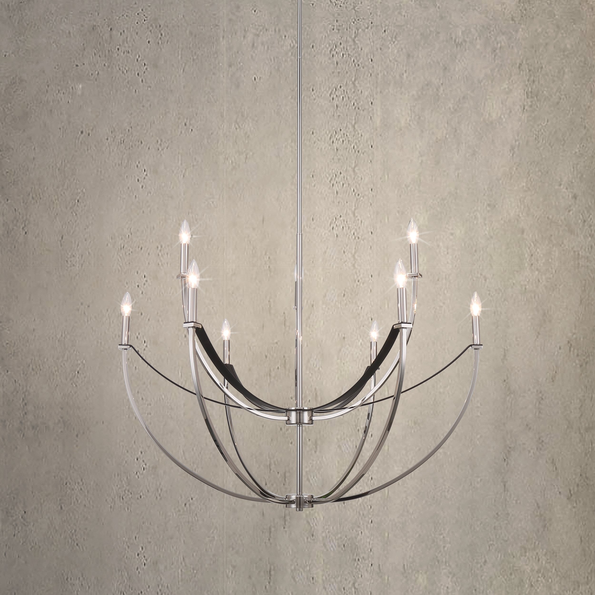 Sussex 40 Inch 9 Light Polished Nickel And Black Faux Leather Chandelier L 40.25 X W 40.25 X H 30.5 X M H 87.5