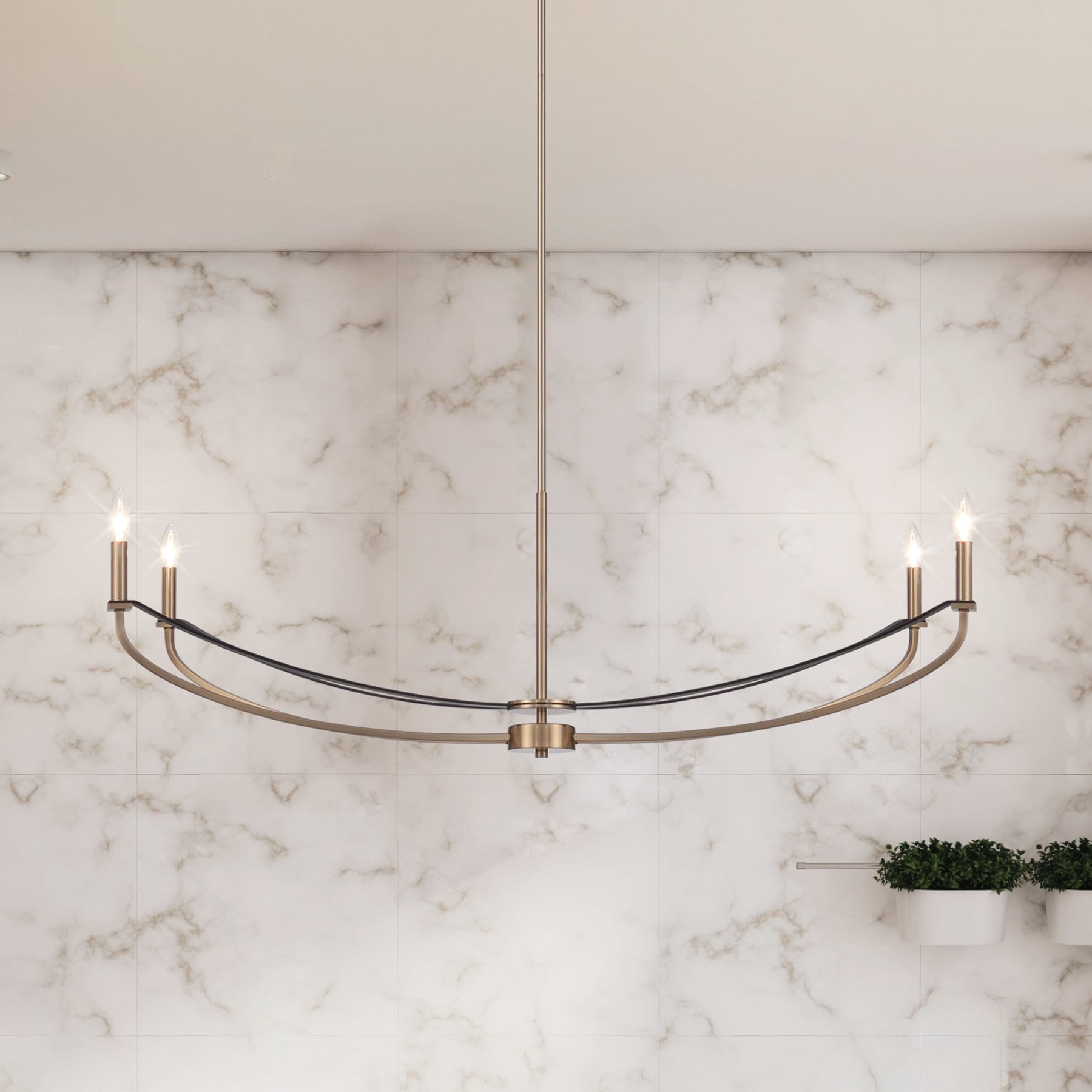 Sussex 47 Inch 4 Light Champagne Gold And Black Faux Leather Linear Chandelier L 47.25 X W 16 X H 15.25 X M H 72.25