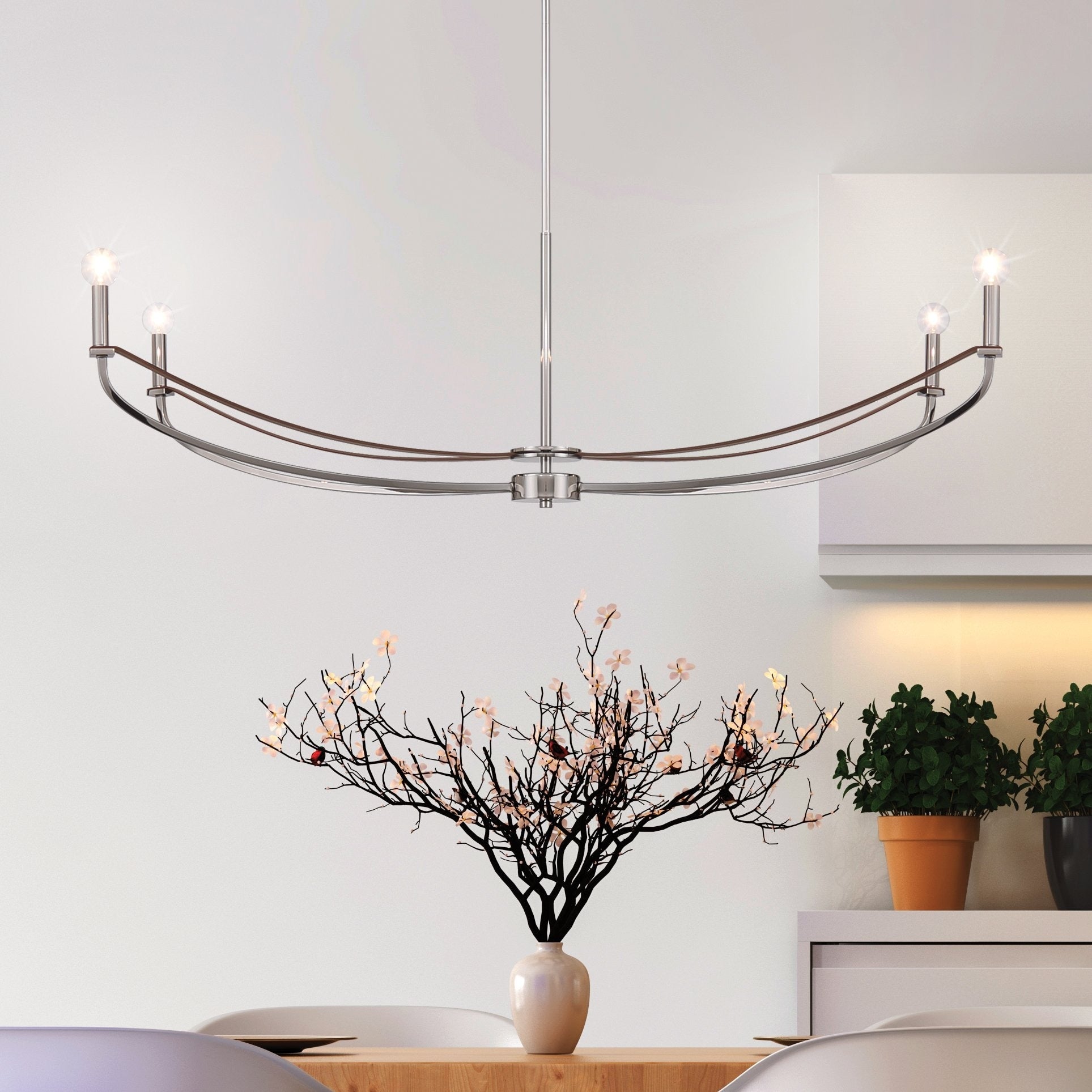 Sussex 47 Inch 4 Light Polished Nickel And Dark Brown Faux Leather Linear Chandelier