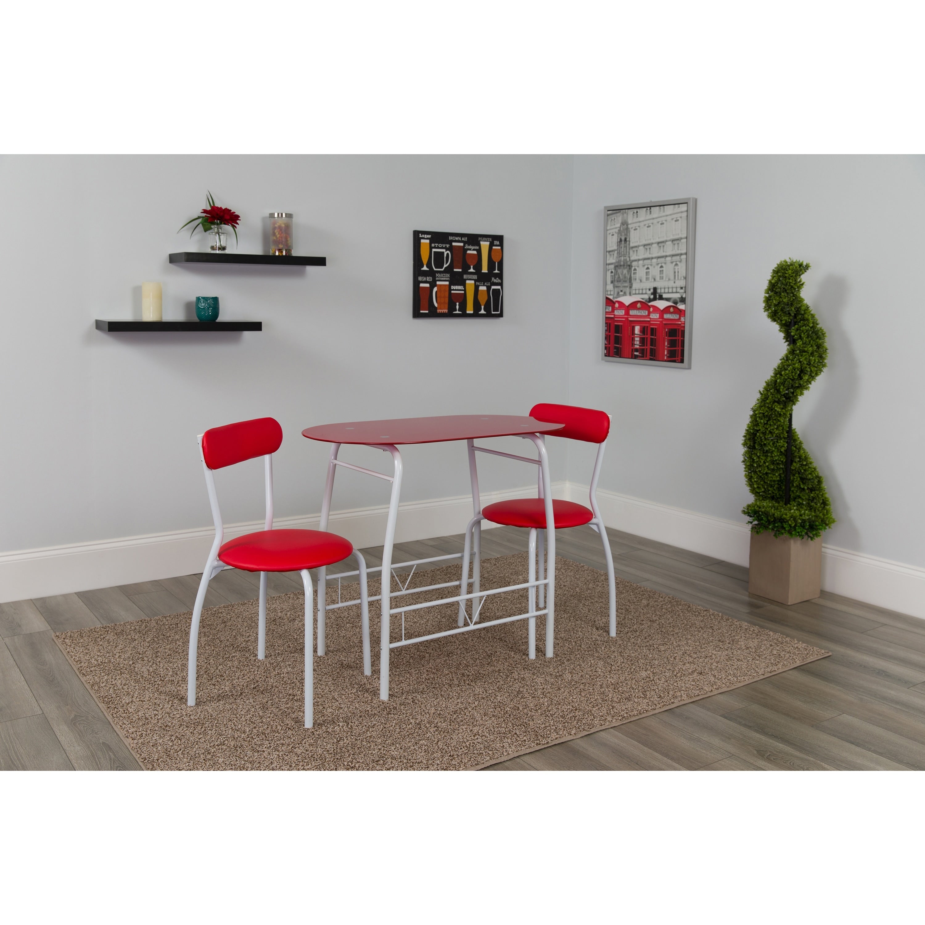Sutton 3 Piece Space Saver Bistro Set With Glass Top Table And Vinyl Padded Chairs