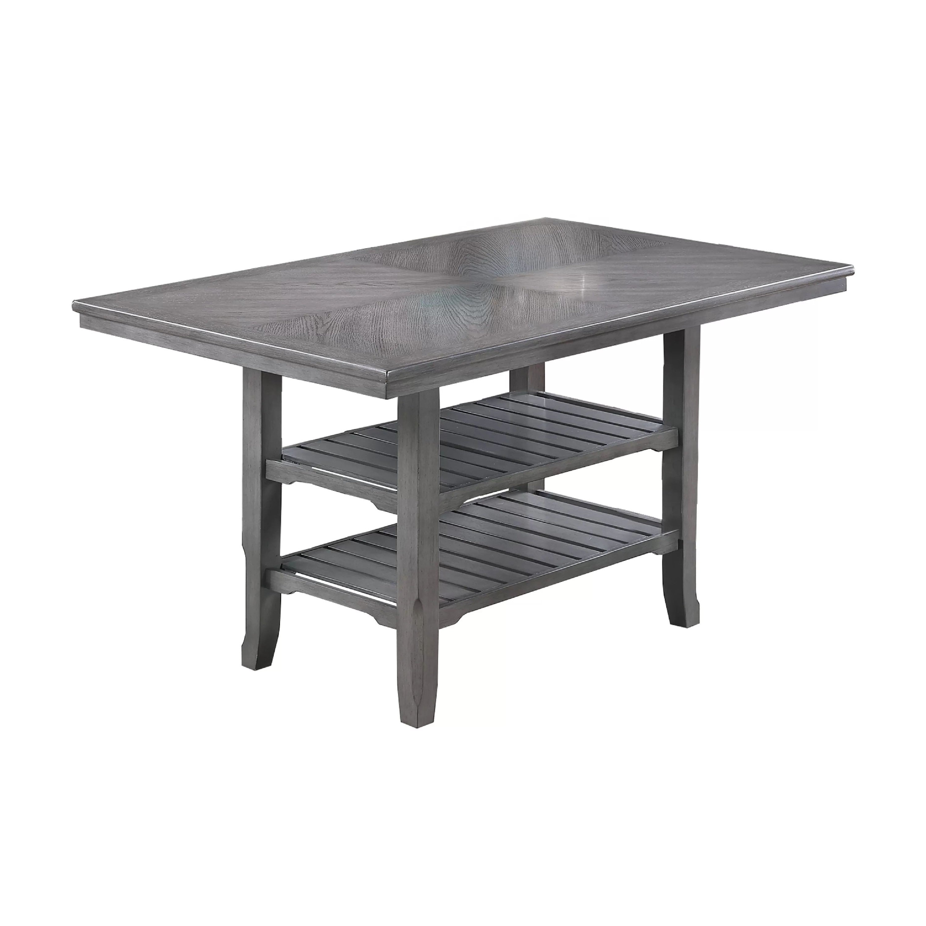 Suzy Counter Height Table 2 Slatted Shelves Gray Rubberwood 64 Inch