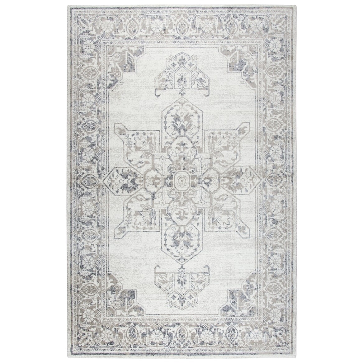 Panache Grey Central Medallion Pattern Distressed Area Rug 710 X 1010 710 X 1010