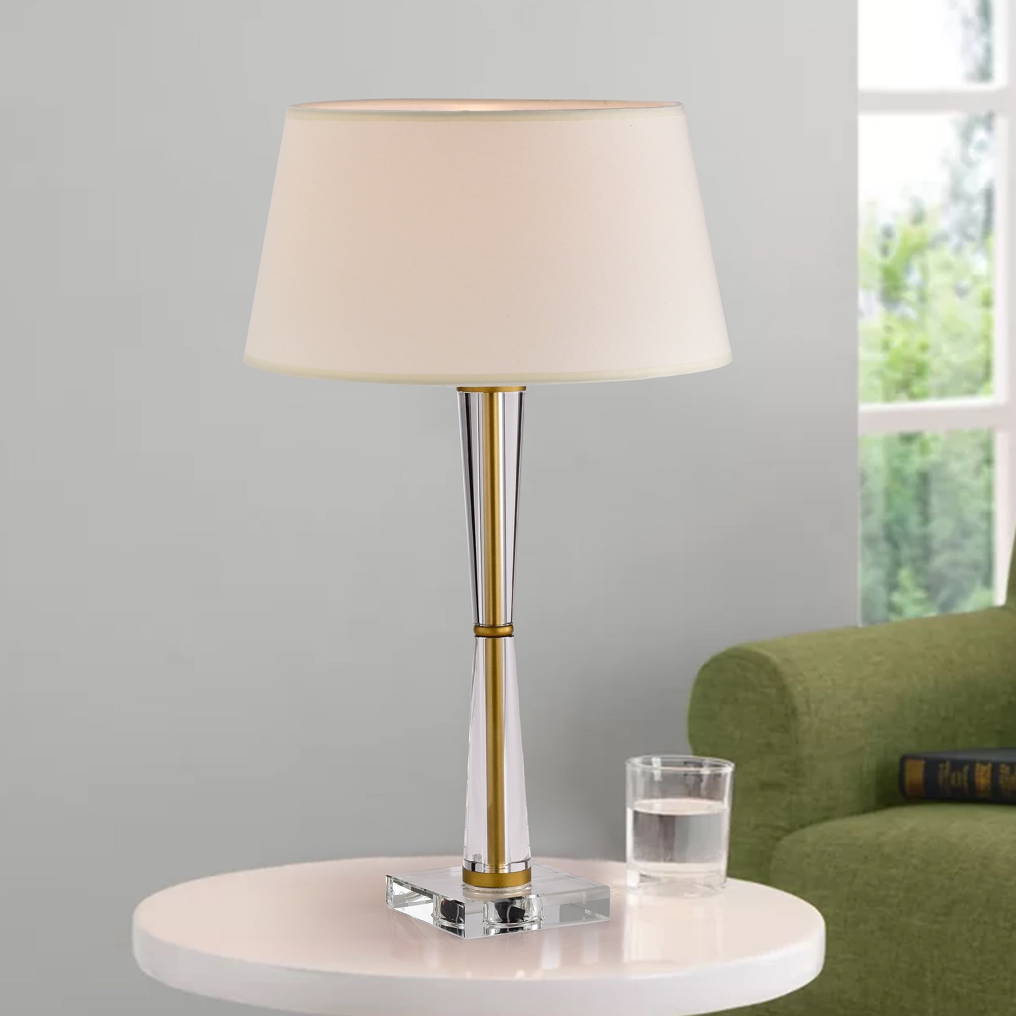 Swanson Off White Matte Gold 1 Light Metal Fabric Drum Shade Table Lamp