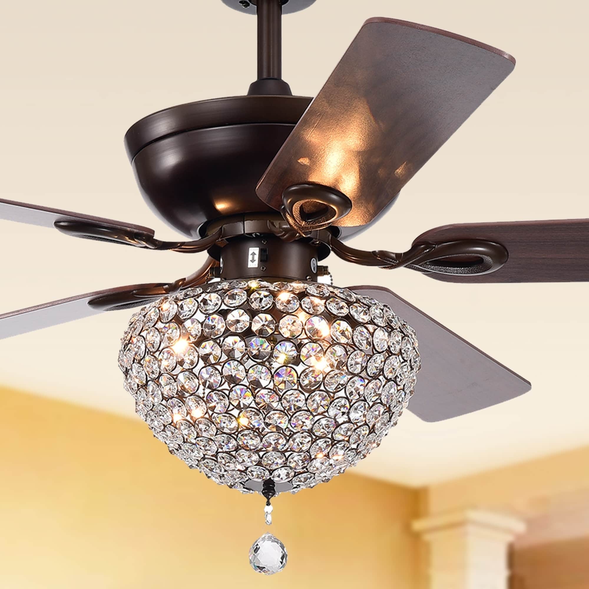Swarna Antique Bronze 3 Light Metal Crystal 5 Blade 52 Inch Ceiling Fan Remote Optional