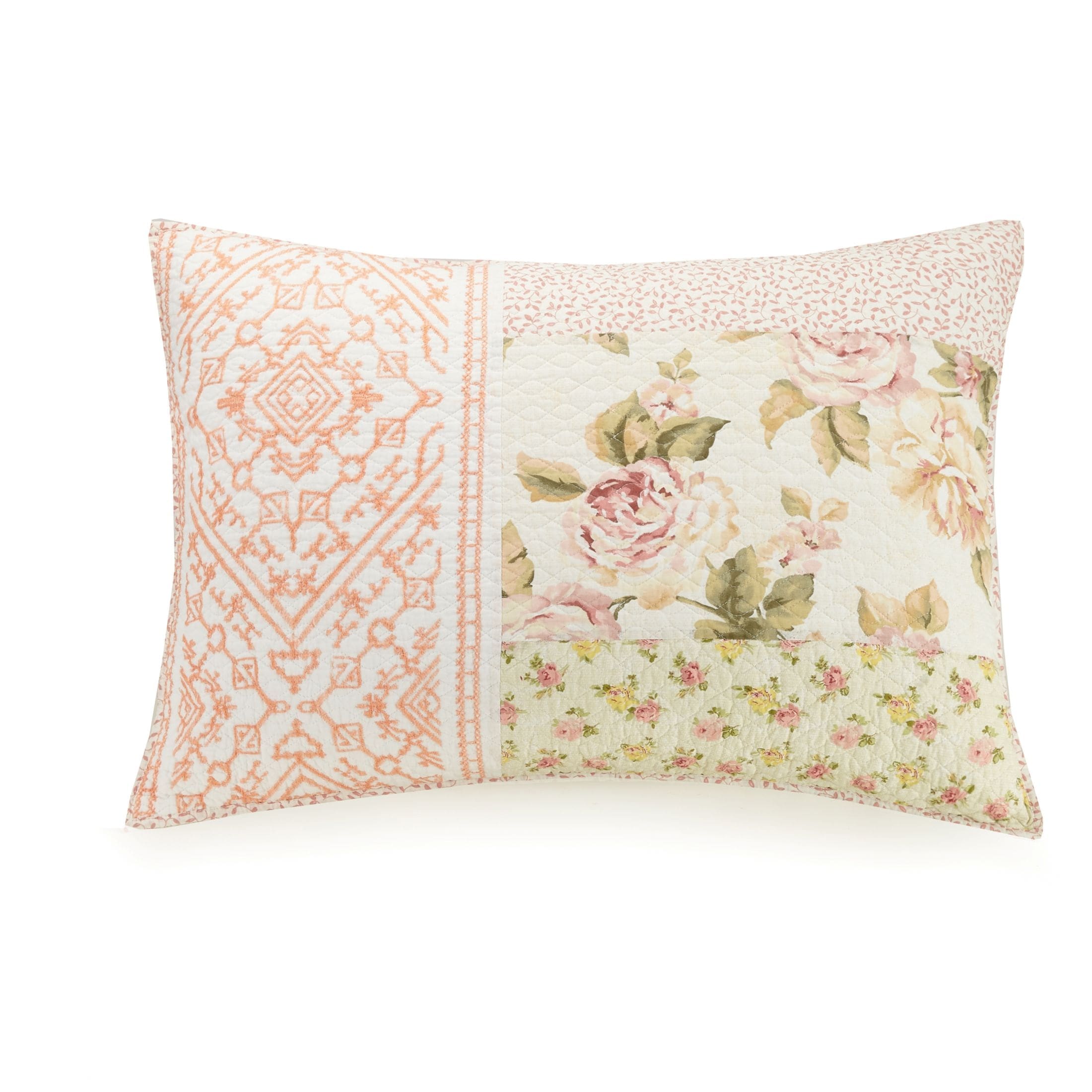Sweet Blooms 100 Cotton Embroidered Pieced Pillow Sham