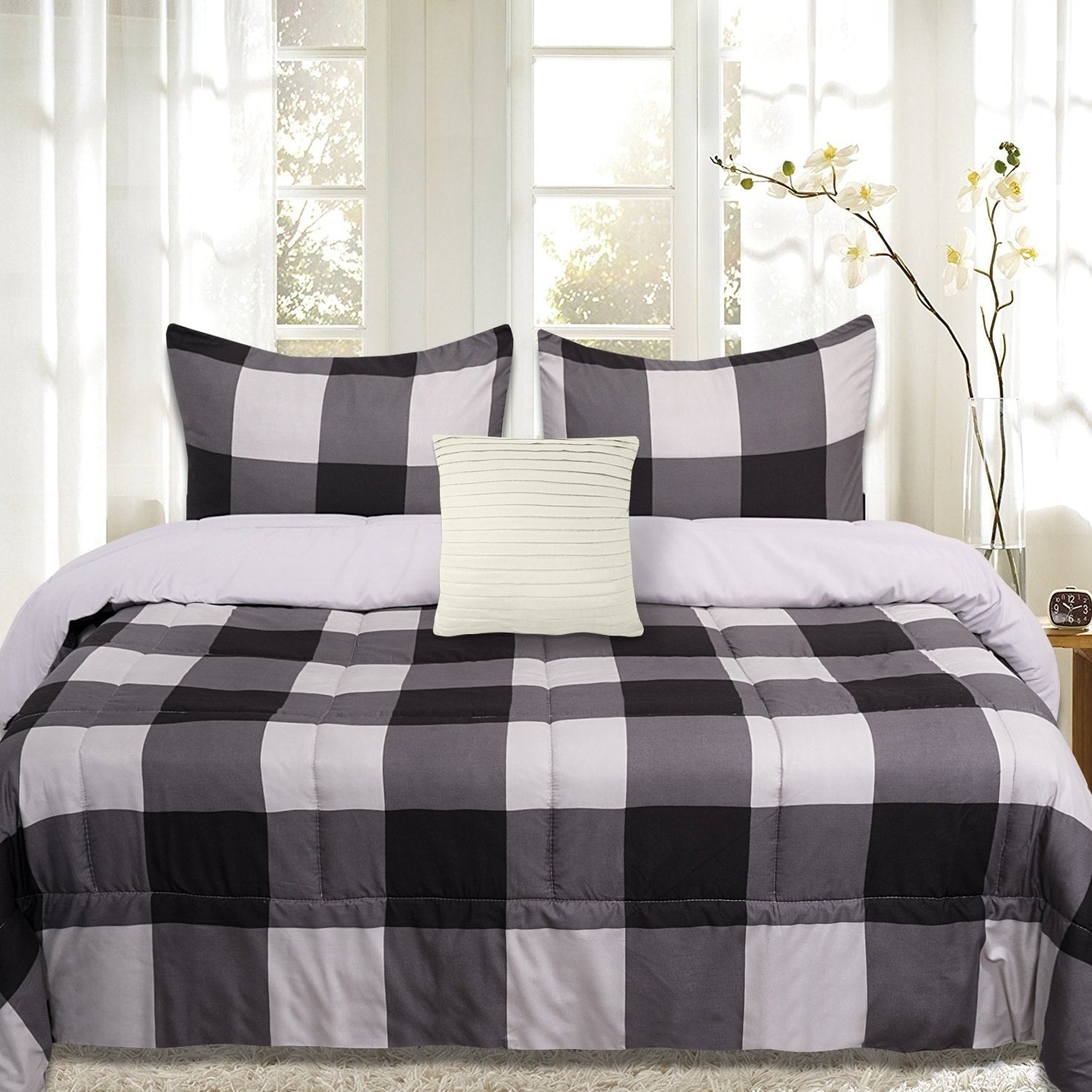 Sweet Home Collection 4 Piece Buffalo Check Comforter Set Black And Grey