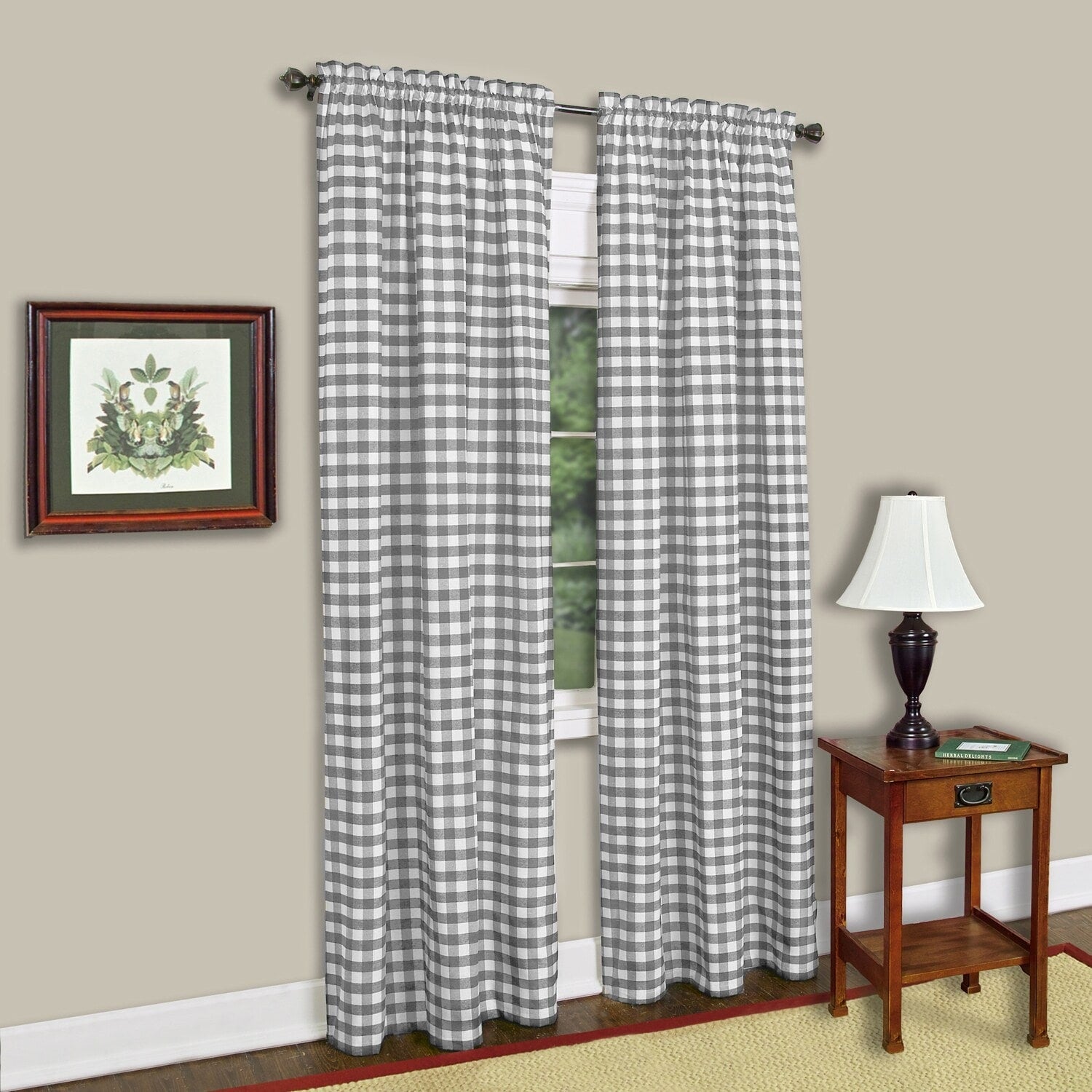 Buffalo Check Grey Cotton Blend Window Curtain Panel