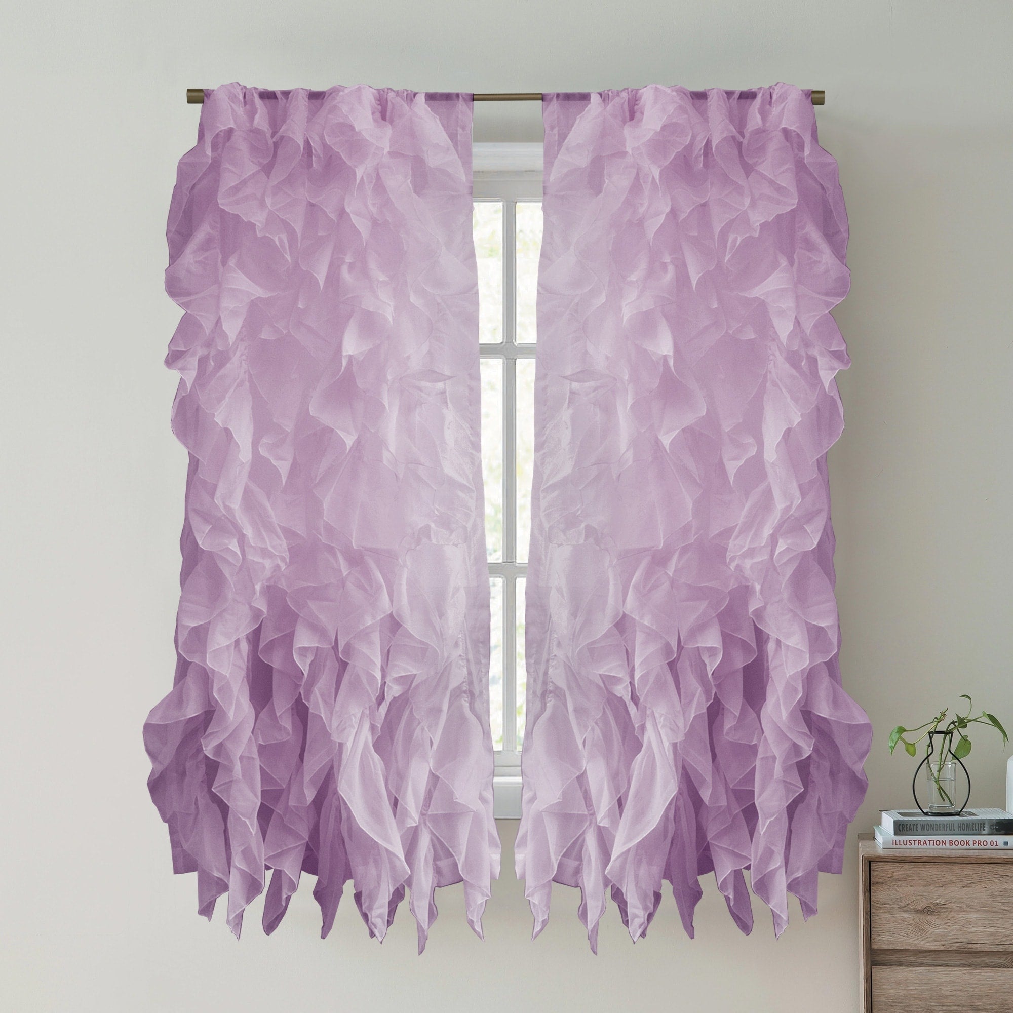 Sweet Home Collection Waterfall Ruffled 63 Inch Single Curtain Panel 63 X50