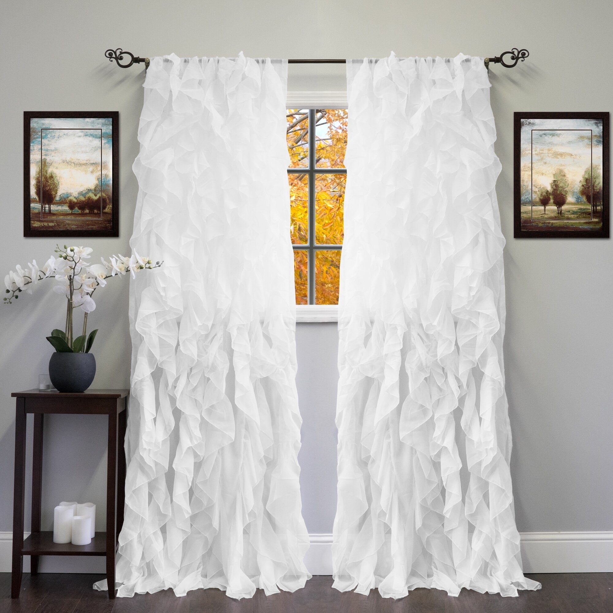 Sheer Voile Ruffled Tier Window Curtain Panel 50 X 84