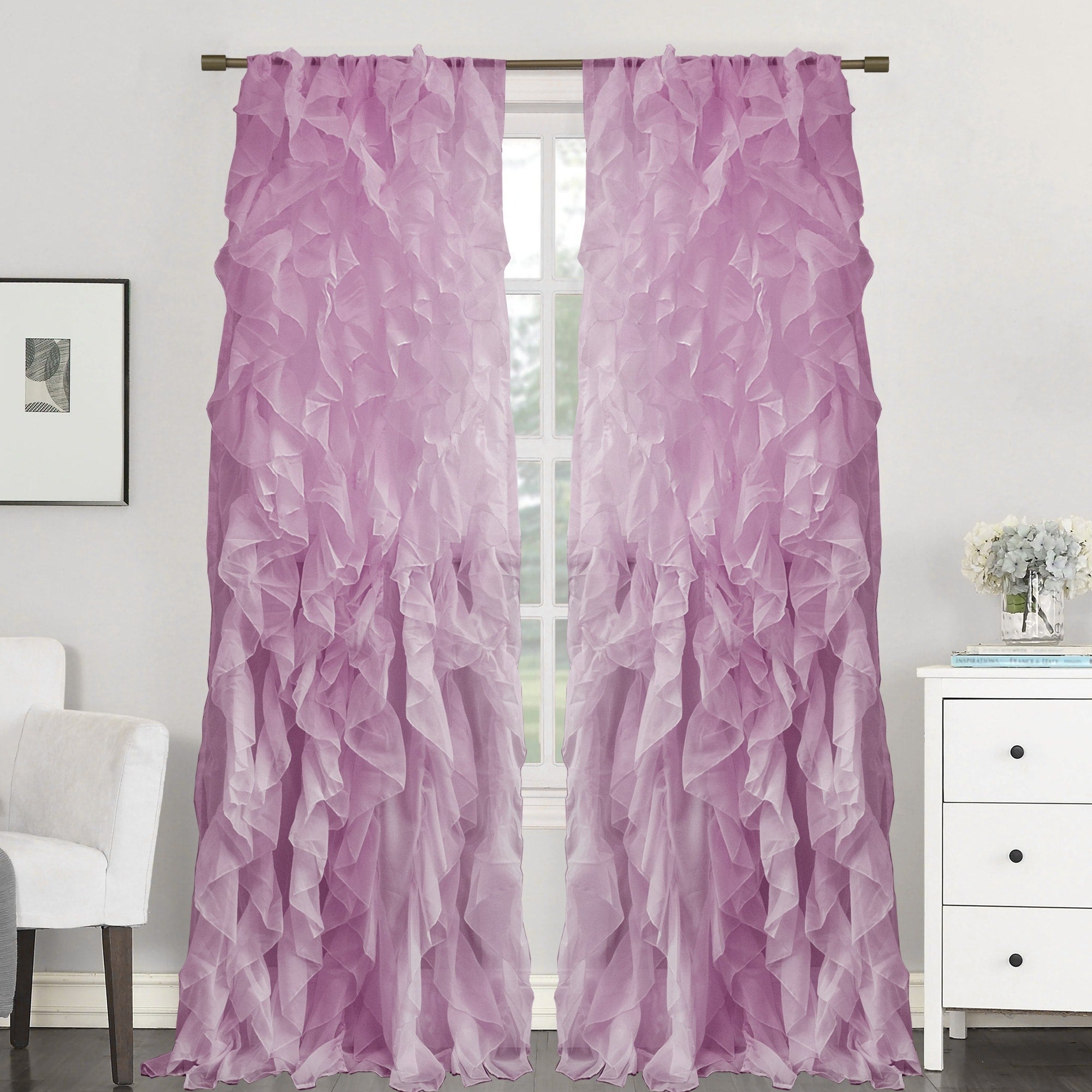 Sweet Home Collection Sheer Voile Waterfall Ruffled Tier 84 Inch Single Curtain Panel 84 Long X 50 Wide