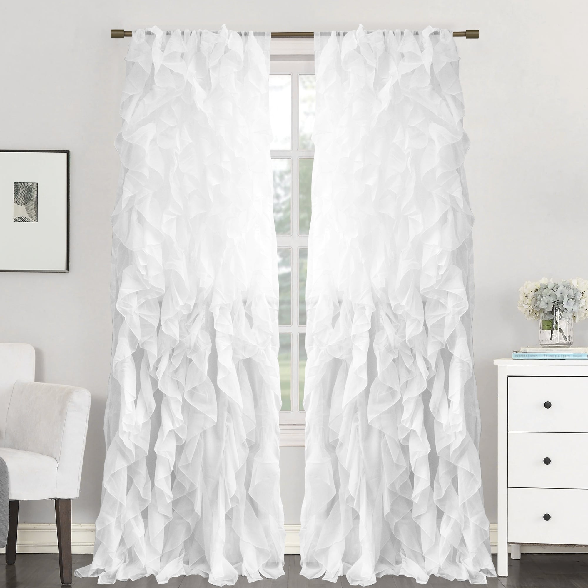 Sweet Home Collection Sheer Voile Waterfall Ruffled Tier 96 Inch Single Curtain Panel 96 Long X 50 Wide