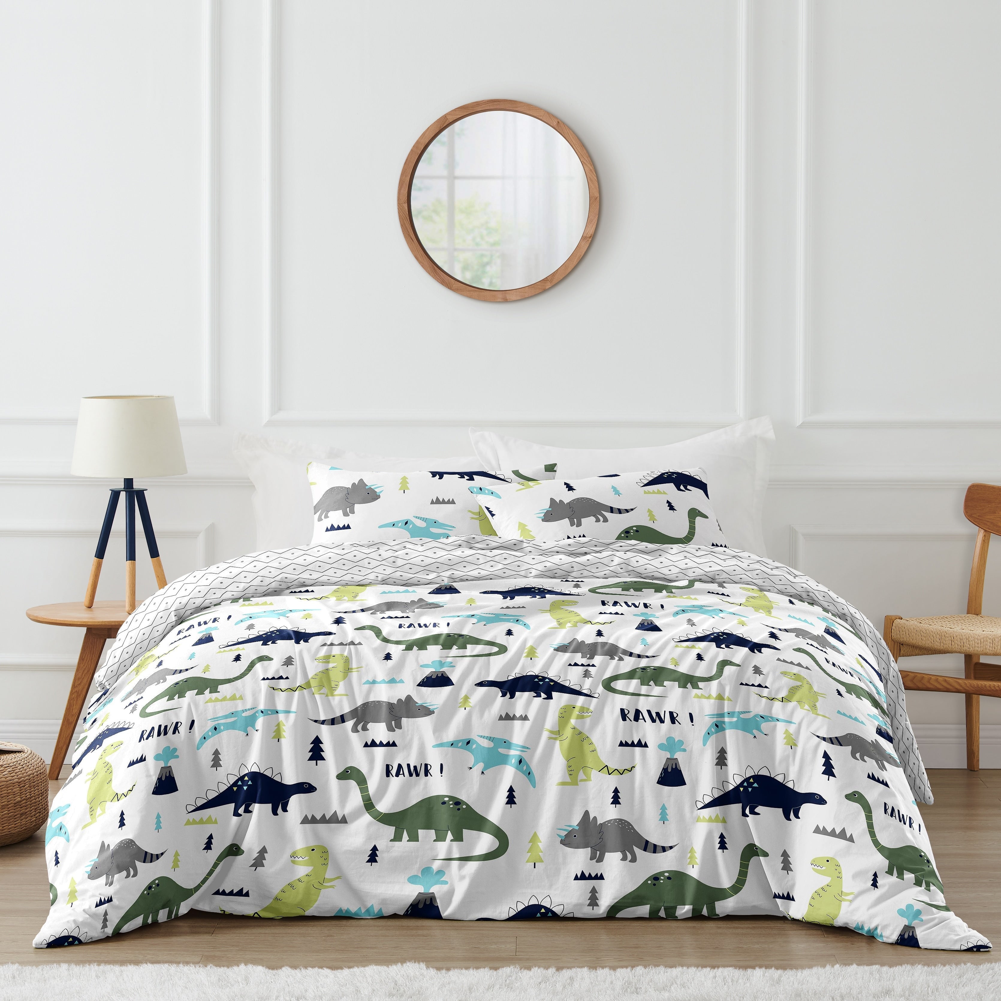 Sweet Jojo Designs Blue And Green Mod Dinosaur Collection Full Queen 3 Piece Bedding Set