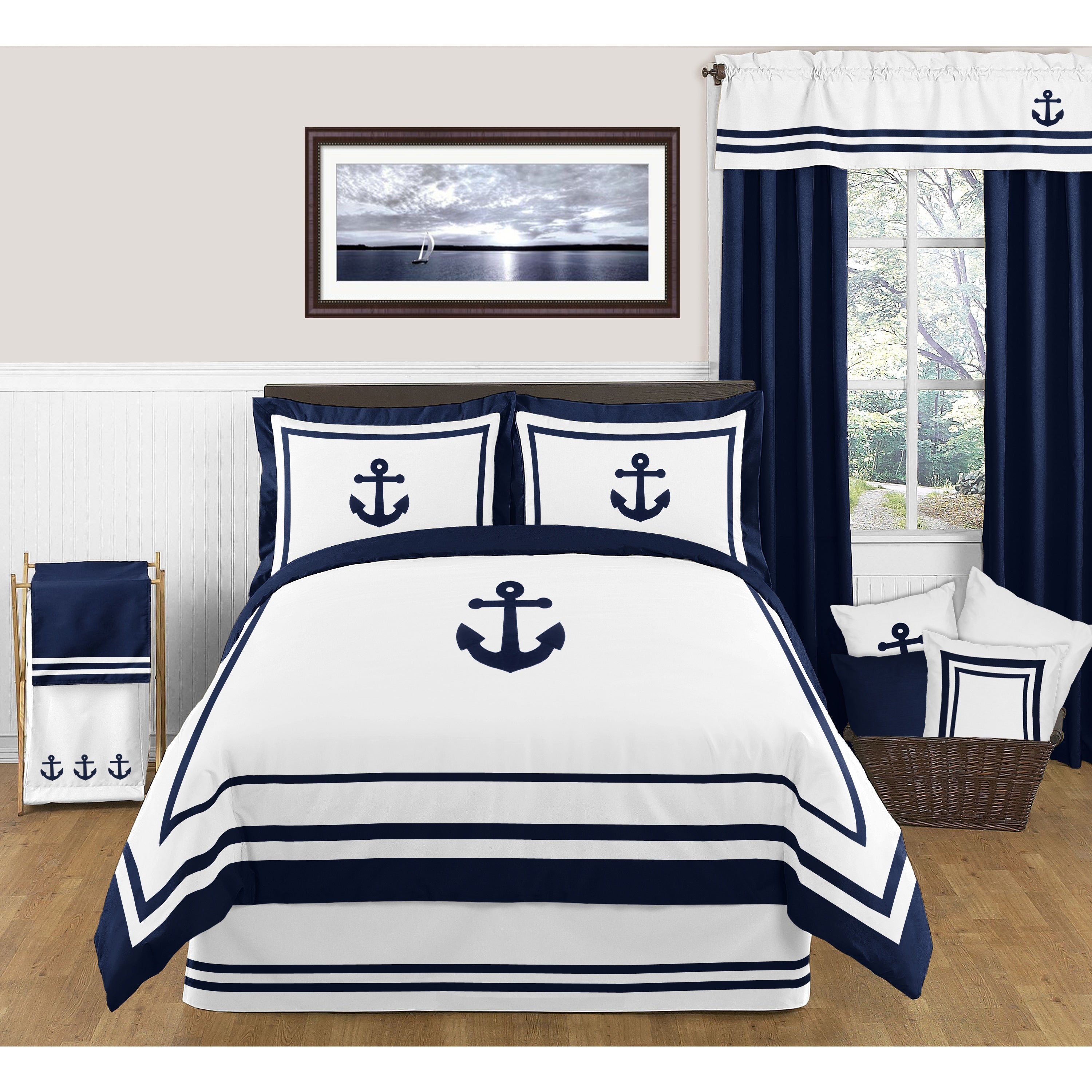 Sweet Jojo Designs Anchors Away 3 Piece Full Queen Size Comforter Set