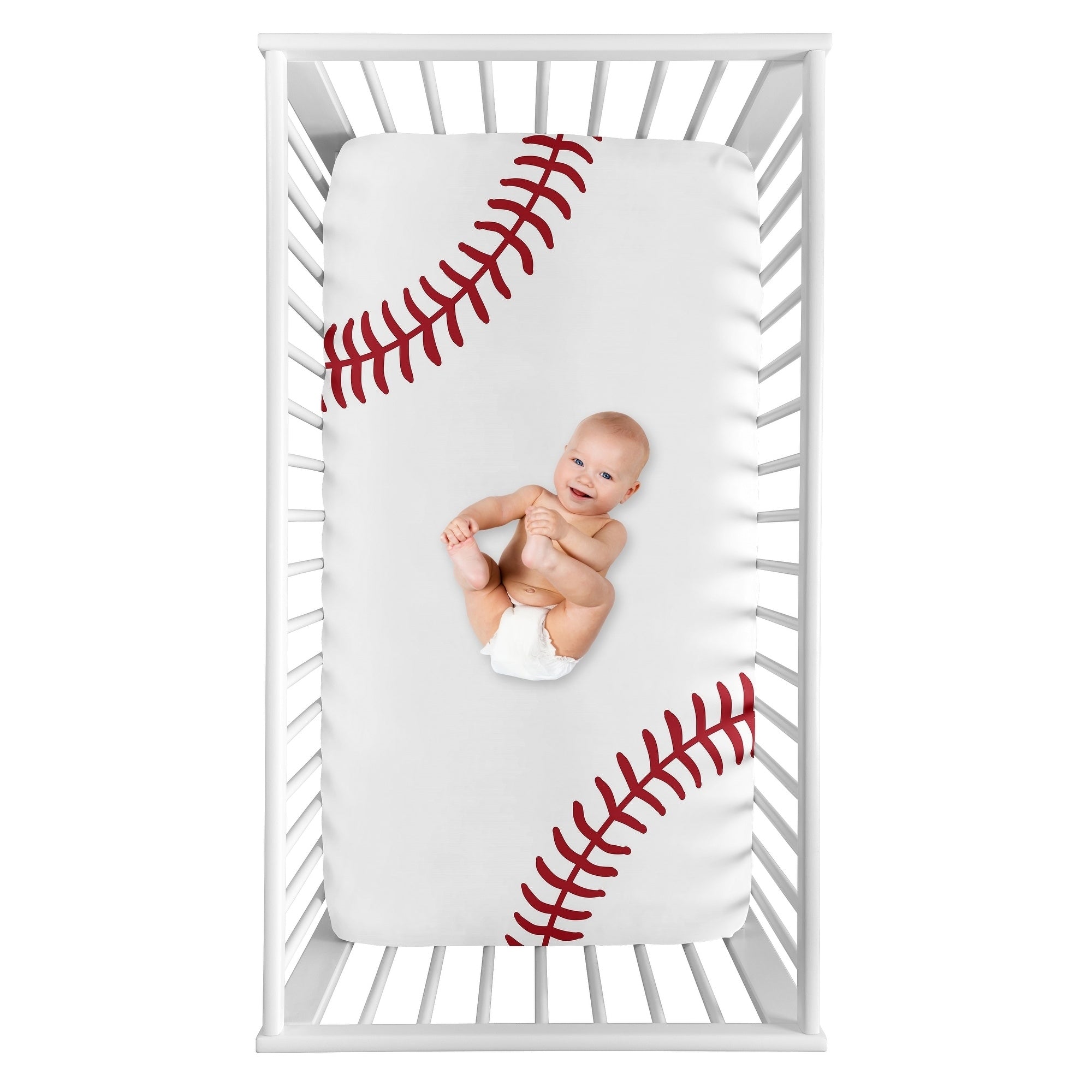Sweet Jojo Designs Baseball Collection Boy Photo Op Fitted Crib Sheet Red And White Americana Sports
