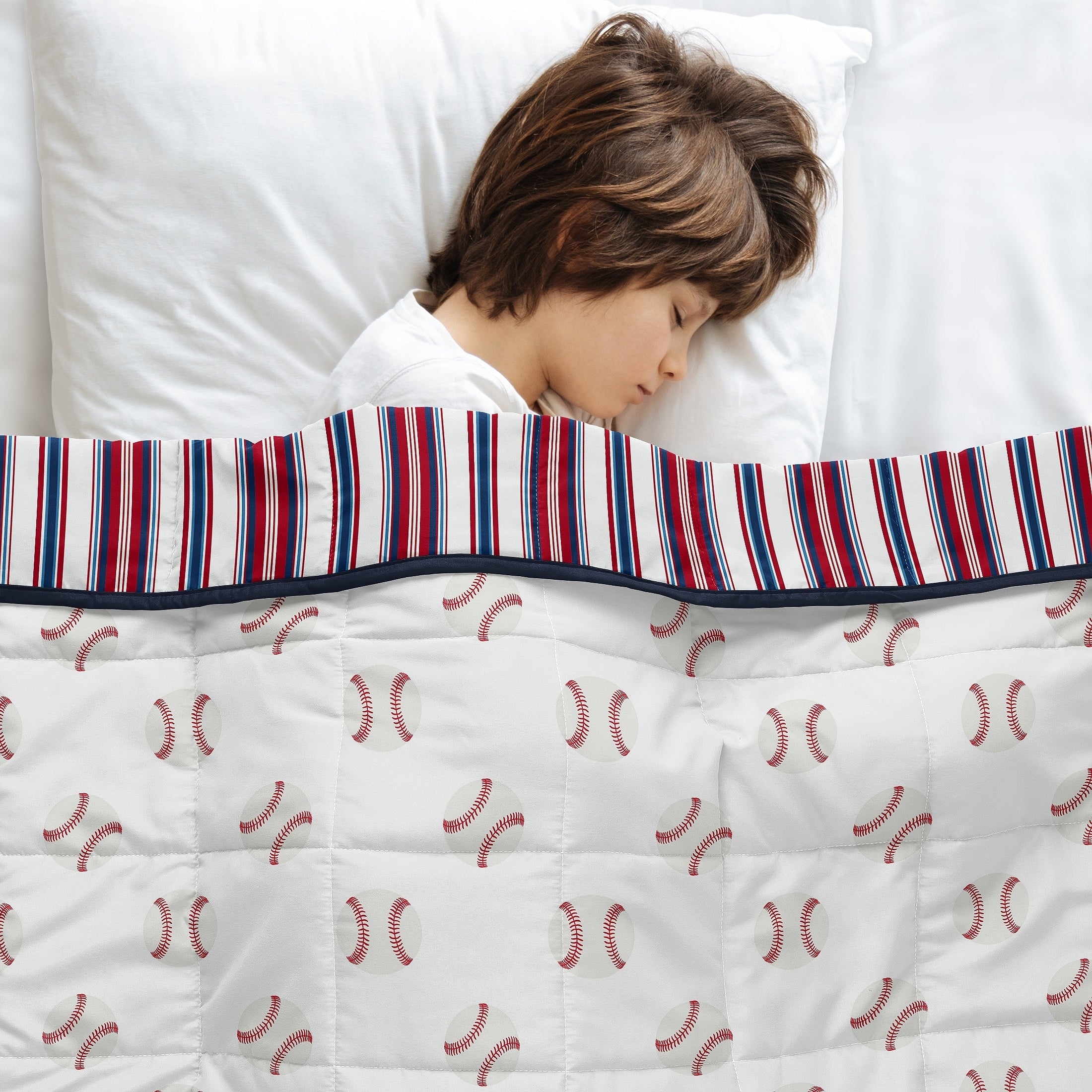 Sweet Jojo Designs Baseball Sports Boy Toddler Weighted Blanket 5Lbs For Kids Red White Blue Stripes For Base Ball Patch Coll.