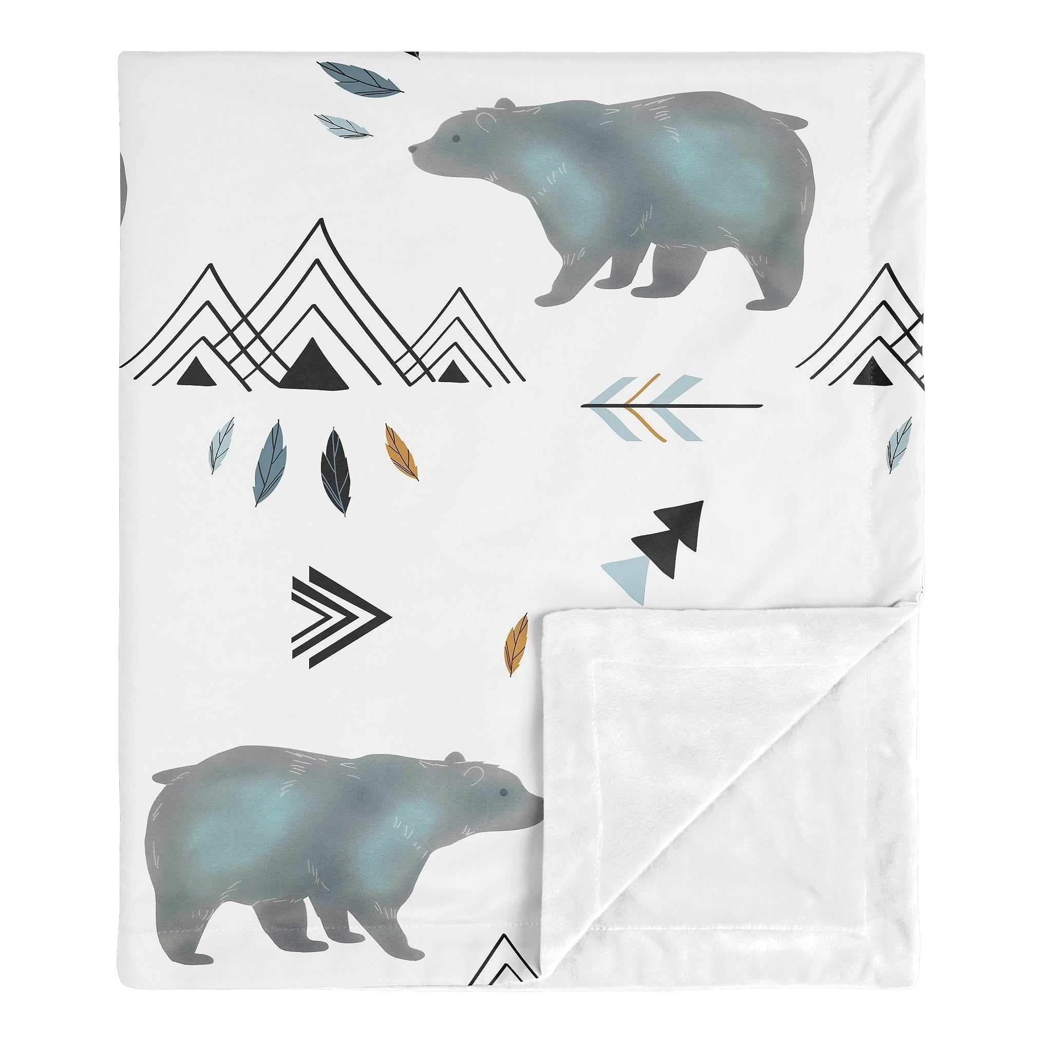 Sweet Jojo Designs Bear Mountain Watercolor Collection Boy Baby Receiving Security Swaddle Blanket Slate Blue Black And White