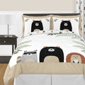 Sweet Jojo Designs Bear Raccoon Forest Animal Woodland Pals Collection 3 Pc Full Queen Comforter Set Beige Green Black Grey