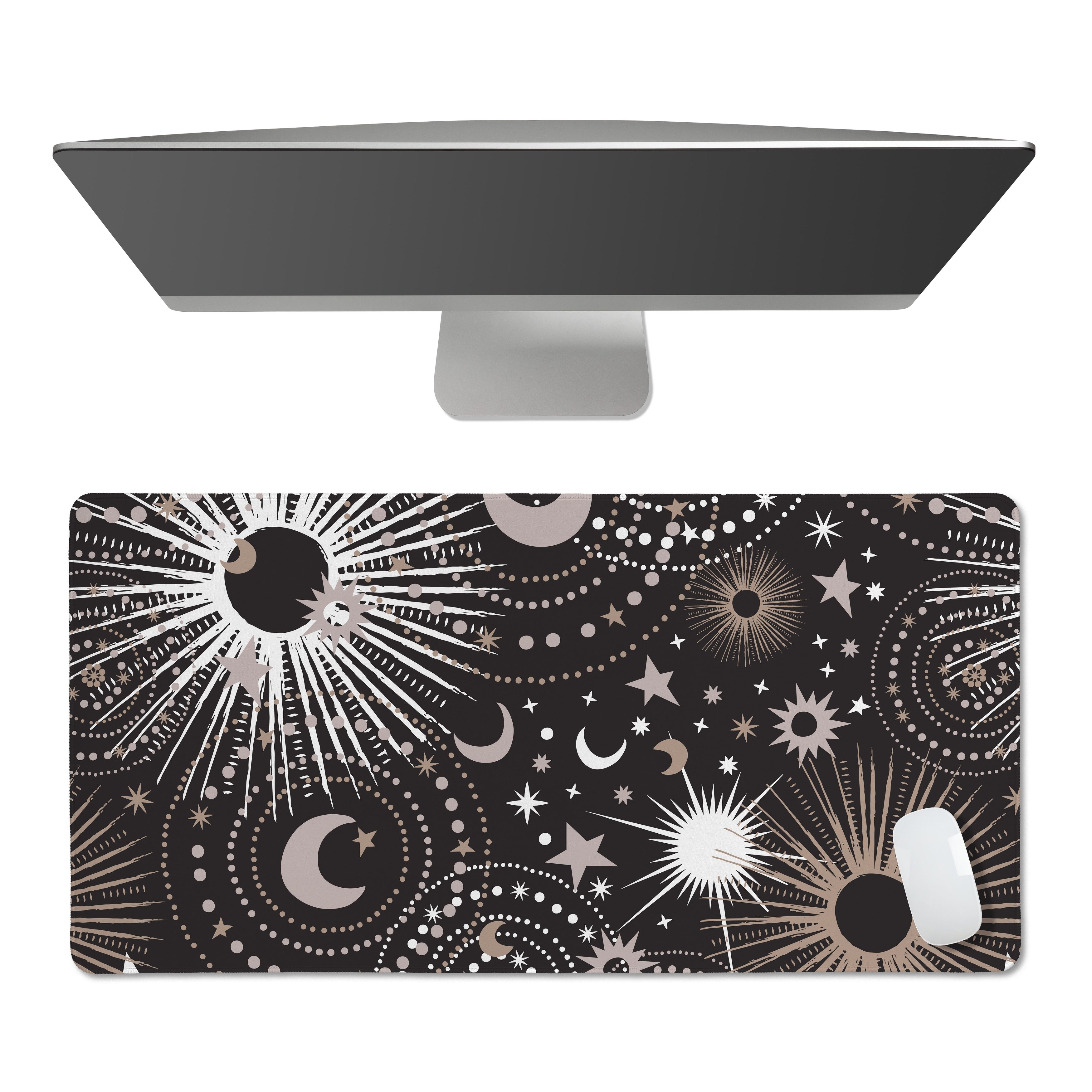 Sweet Jojo Designs Black Star And Moon Boy Girl Unisex Gender Neutral Large Mouse Pad Desk Mat Grey Celestial Sky Stars