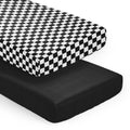 Sweet Jojo Designs Black White Gingham Checkered Plaid Boy Girl Unisex Gender Neutral 2 Pack Fitted Crib Sheets Solid Black