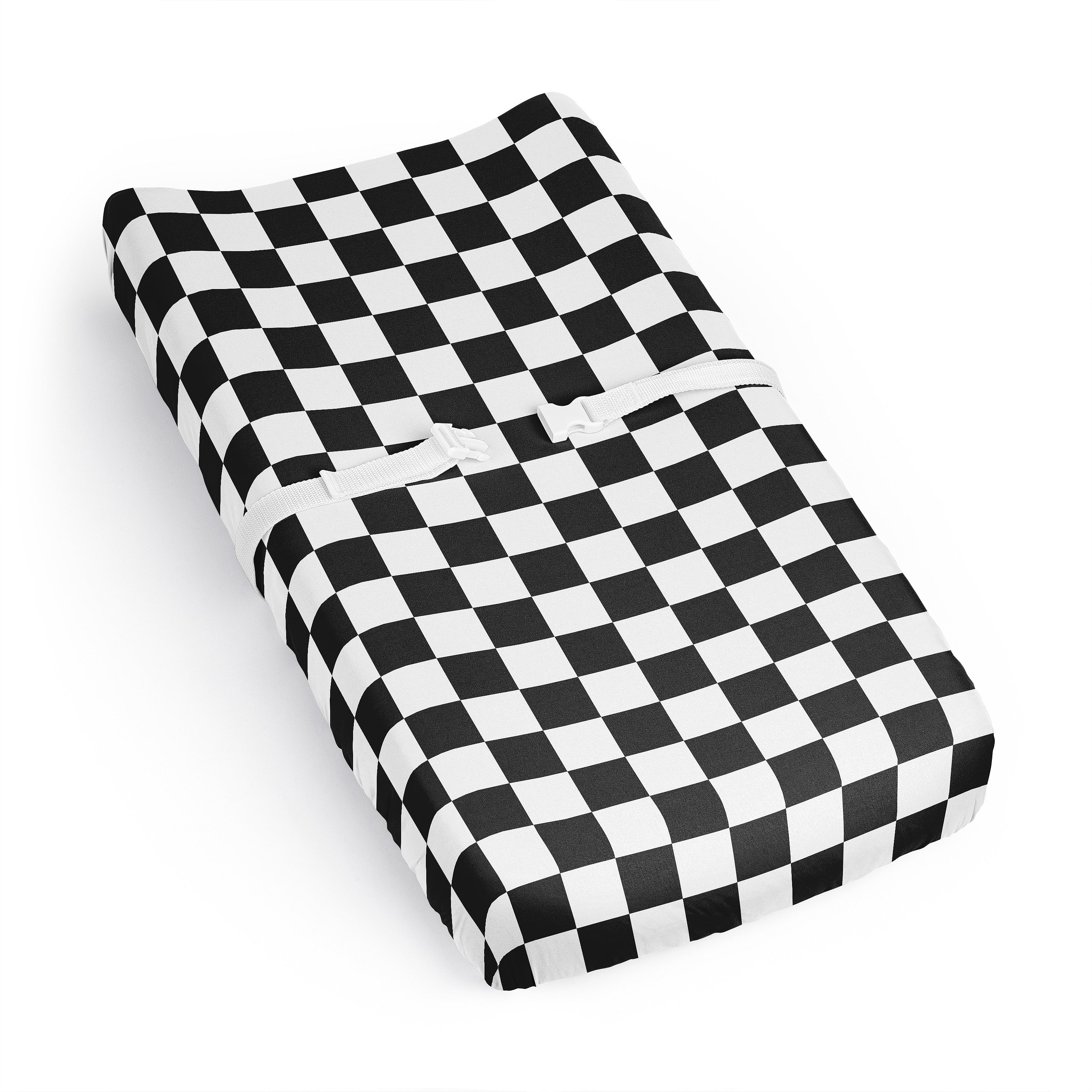 Sweet Jojo Designs Black White Gingham Checkered Plaid Boy Girl Unisex Gender Neutral Changing Pad Cover Sheet Black Check