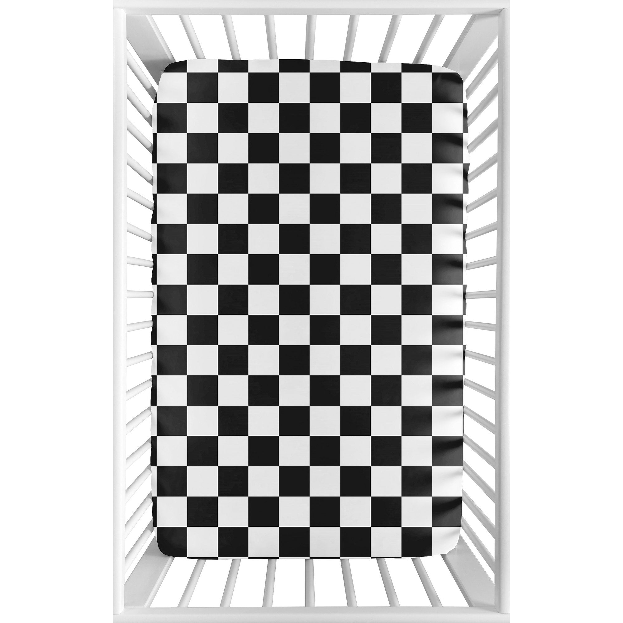 Sweet Jojo Designs Black White Gingham Checkered Plaid Boy Girl Unisex Gender Neutral Fitted Mini Portable Crib Sheet Retro