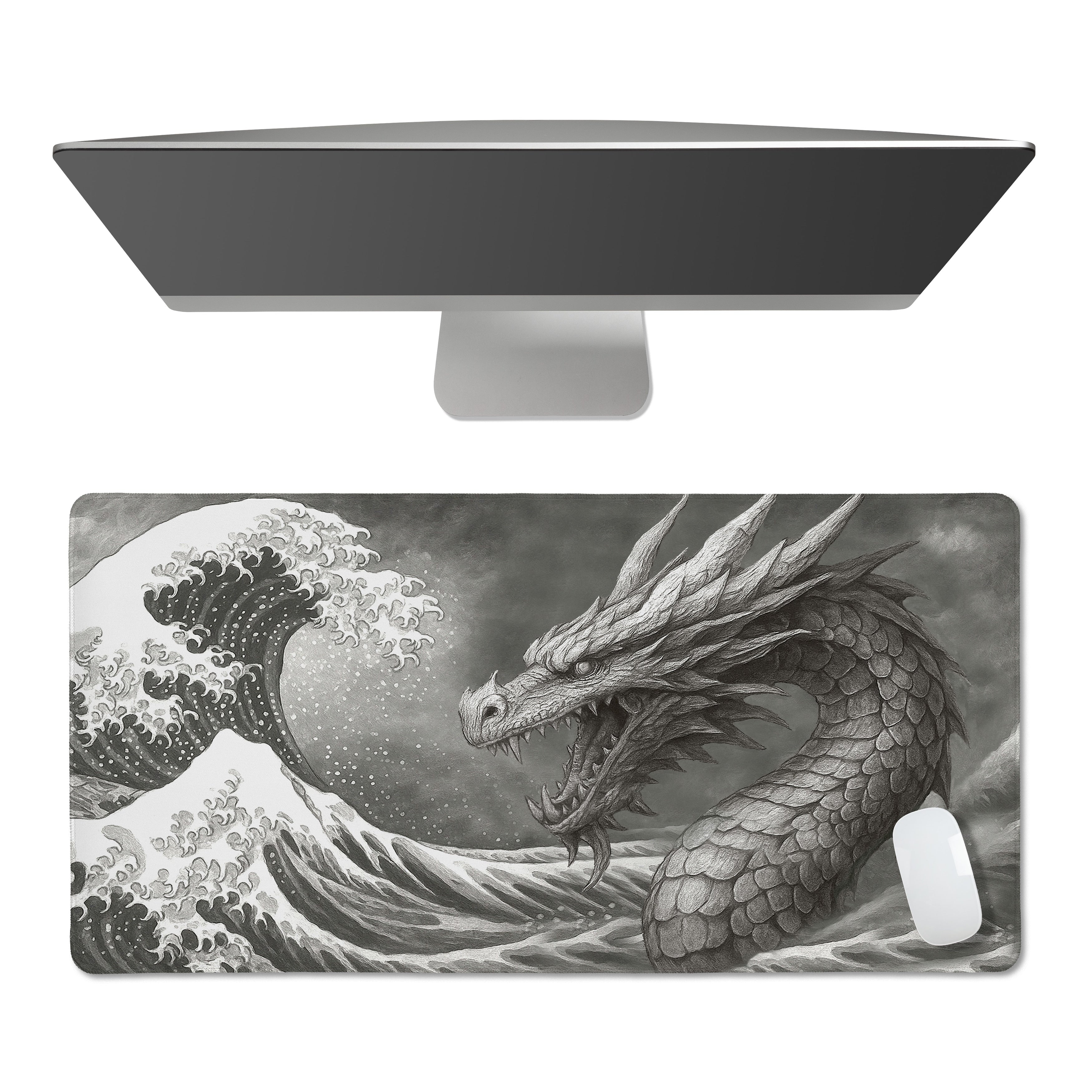 Sweet Jojo Designs Black And White Dragon Boy Girl Unisex Gender Neutral Large Mouse Pad Desk Mat Japanese Wave Art Fantasy