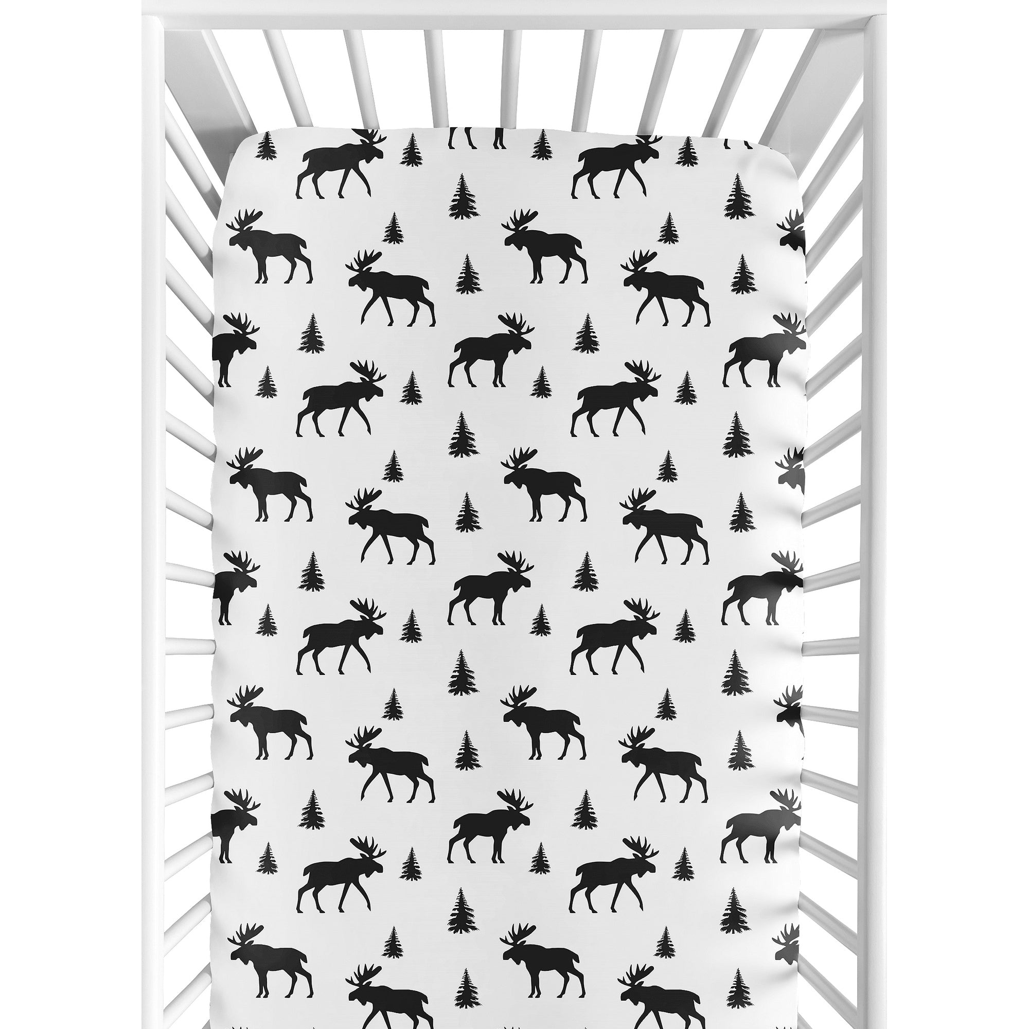 Sweet Jojo Designs Black And White Woodland Moose Rustic Patch Collection Fitted Crib Sheet