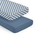 Sweet Jojo Designs Blue Gingham Checkered Plaid Boy 2 Pack Fitted Crib Sheets Solid Steel And Vintage Classic Checkerboard