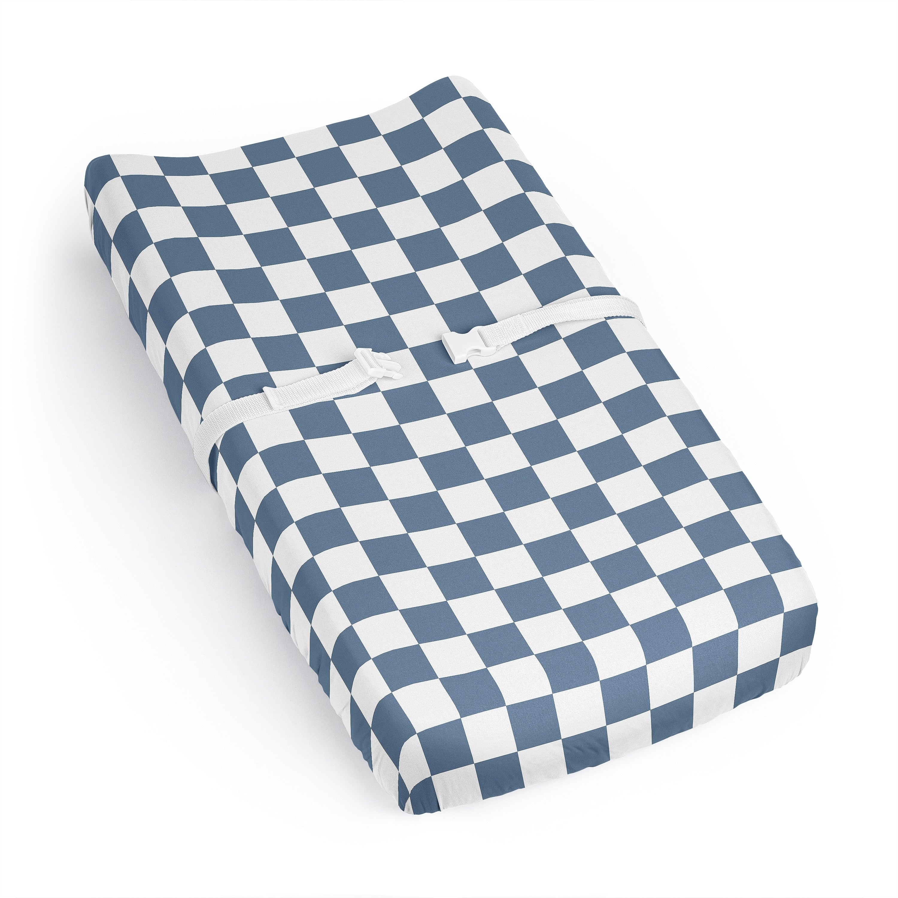 Sweet Jojo Designs Blue Gingham Checkered Plaid Boy Changing Pad Cover Sheet Vintage Classic Checkerboard Geometric Minimalist